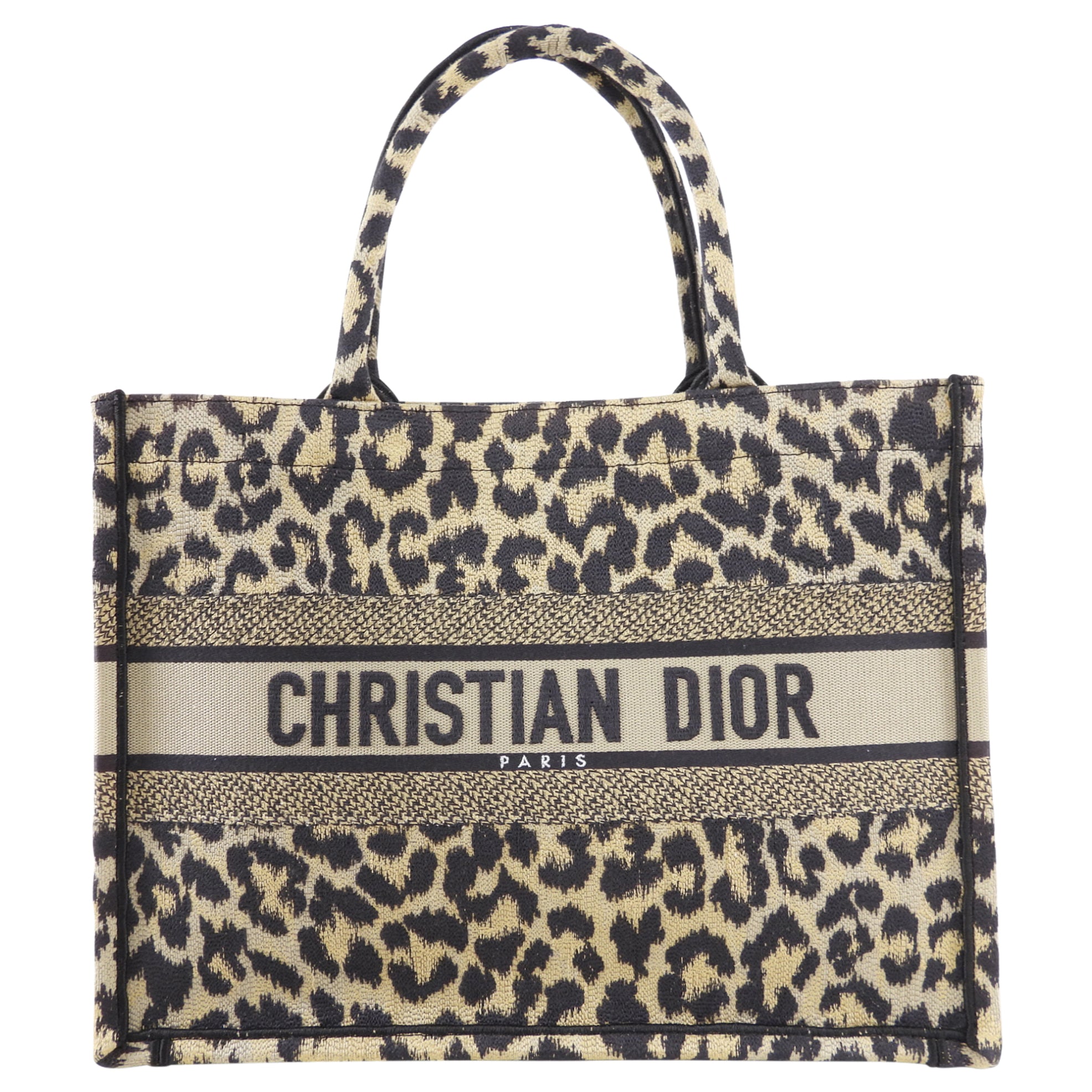 Christian Dior Medium Leopard Print Canvas Book Tote Bag - Stylish Designer Handbag for Women, Work, Travel & Everyday Use