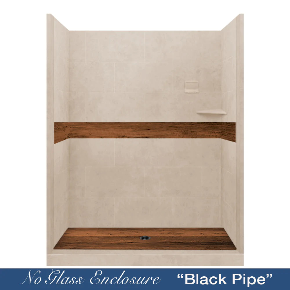 Lifeproof Burnt Oak Brown Sugar 60-Inch Alcove Stone Shower Enclosure Kit - Waterproof Bathroom Upgrade for Modern Homes