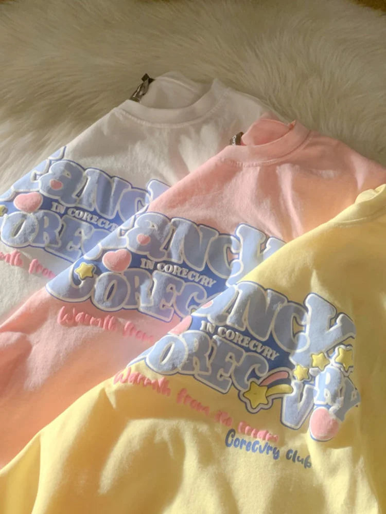 Anime Kawaii Harajuku T-Shirt for Women - Soft Cotton Graphic Tee with Cute Letter Print | Casual School Style Aesthetic Top | Korean Fashion Trendy Outfit for Cosplay, Streetwear & Daily Wear