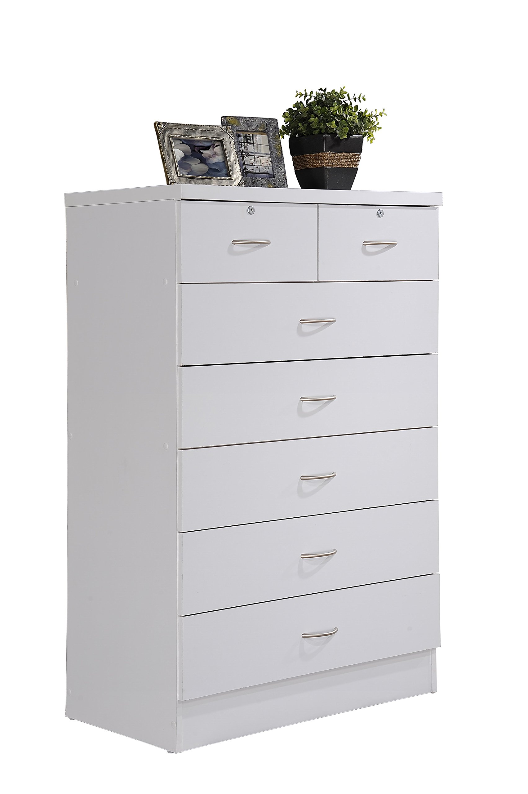 HODEDAH 7-Drawer Wood Dresser for Bedroom - 31.5 Inch Wide Chest of Drawers with Locking Top Drawers - White Storage Organizer for Clothes, Bedroom Furniture & Home Organization