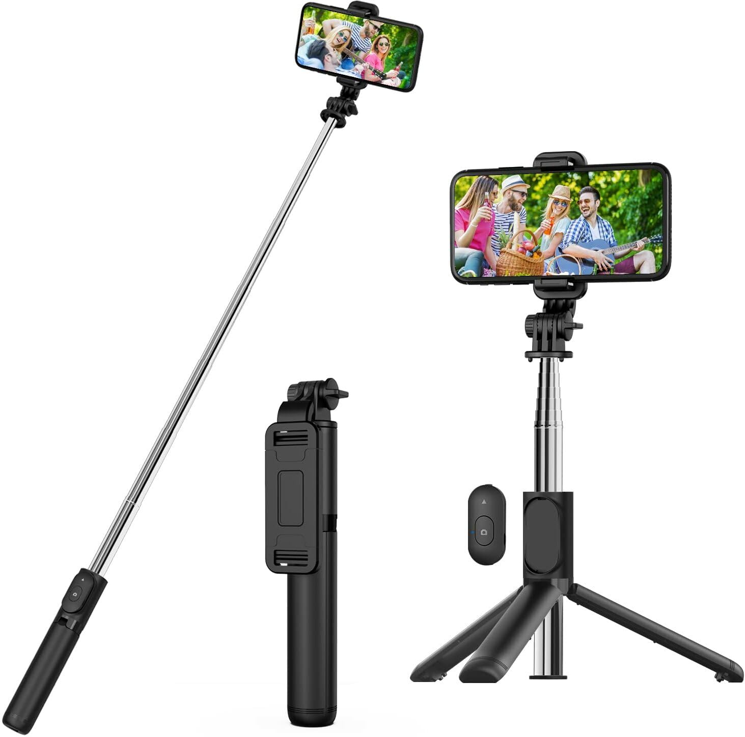 USTINE 3-in-1 Extendable Selfie Stick Tripod with Wireless Bluetooth Remote - Portable Phone Holder for iPhone 13/12/11/XS/XR/X, Samsung Galaxy, Huawei - Perfect for Travel, Vlogging & Group Photos