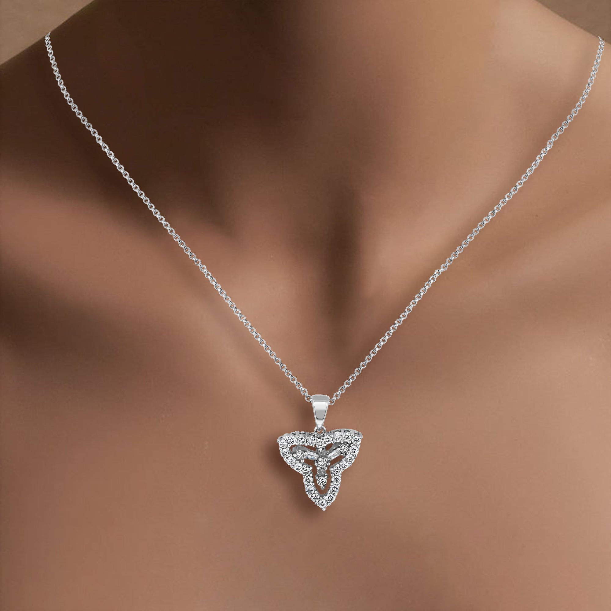 14K White Gold Trinity Diamond Necklace for Women - Elegant Layered Pendant Jewelry Gift for Anniversary, Wedding & Special Occasions