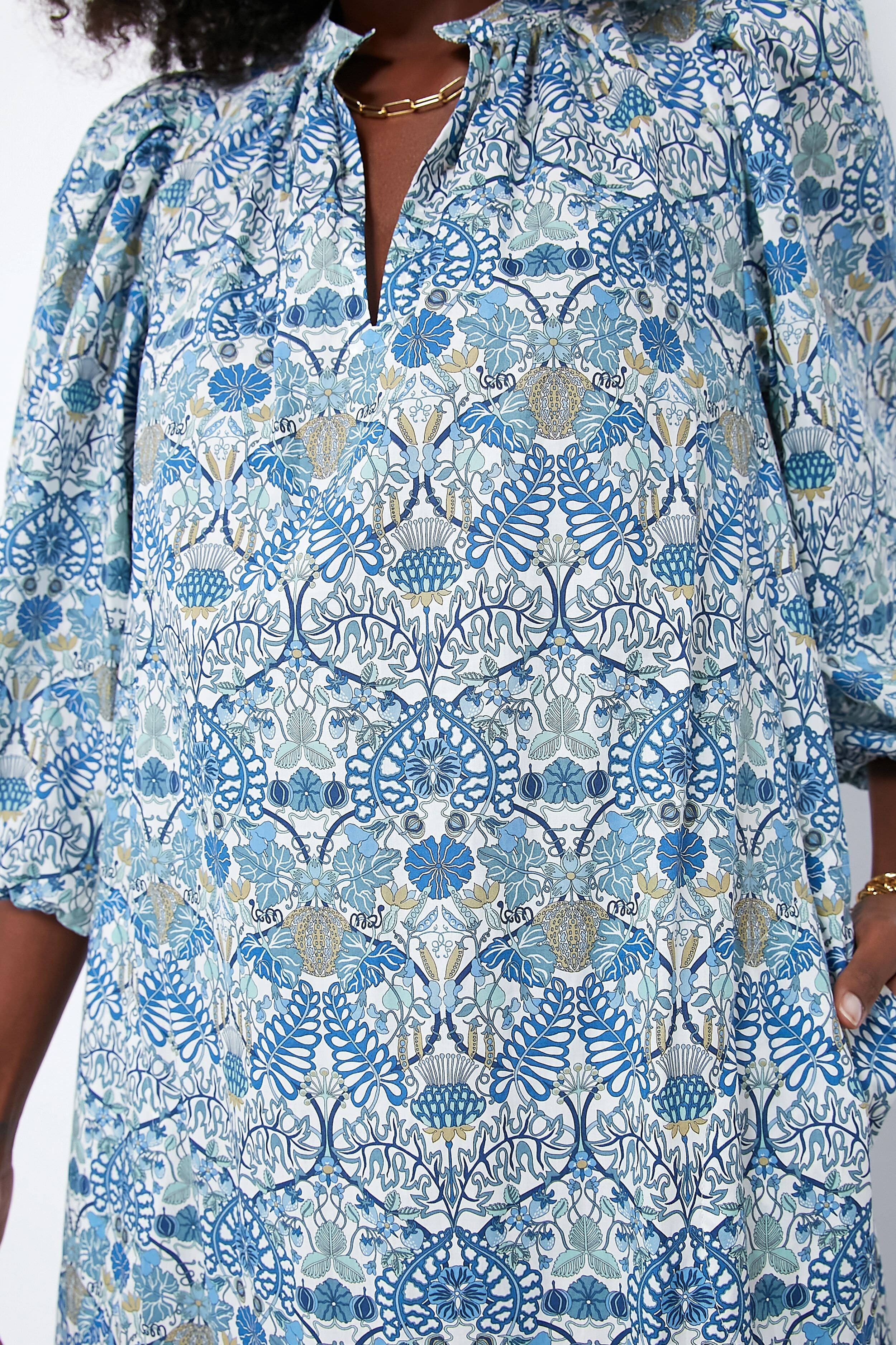 Blue Morris Allotment Maya Dress - Floral Print Summer Maxi Dress for Women | Boho Chic Beach Dress, Vacation & Party Wear