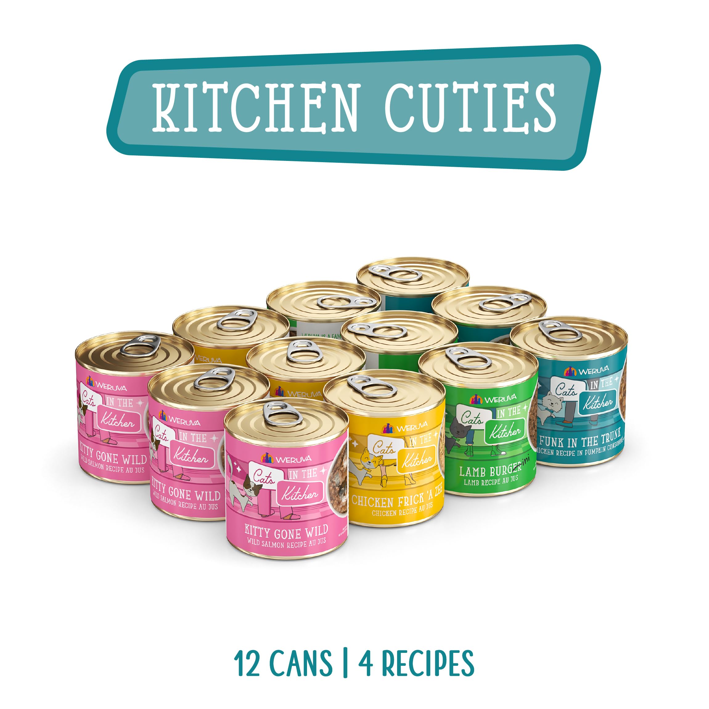 Weruva Cats in The Kitchen Wet Cat Food Variety Pack - Grain-Free, Natural Ingredients, 10oz Cans (Pack of 12) - Perfect for Picky Eaters & Indoor Cats