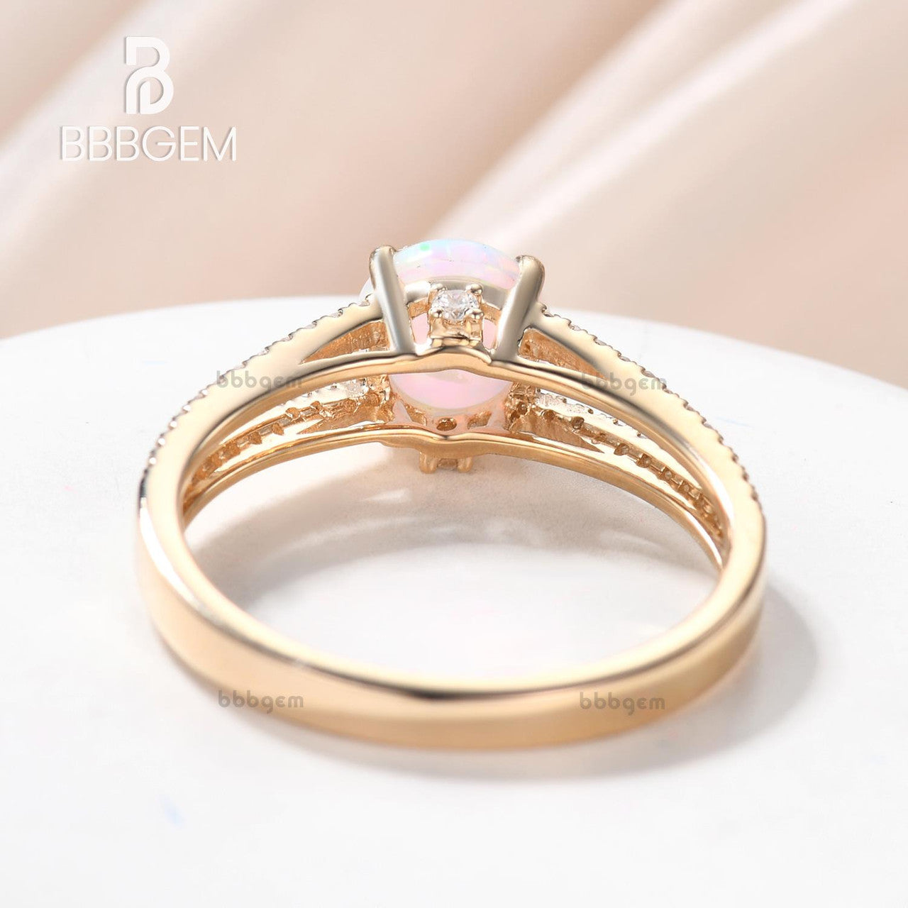 Vintage Opal Engagement Ring - Split Shank Round Cut Opal Wedding Band in Rose Gold | Perfect for Proposals, Anniversaries & Romantic Occasions