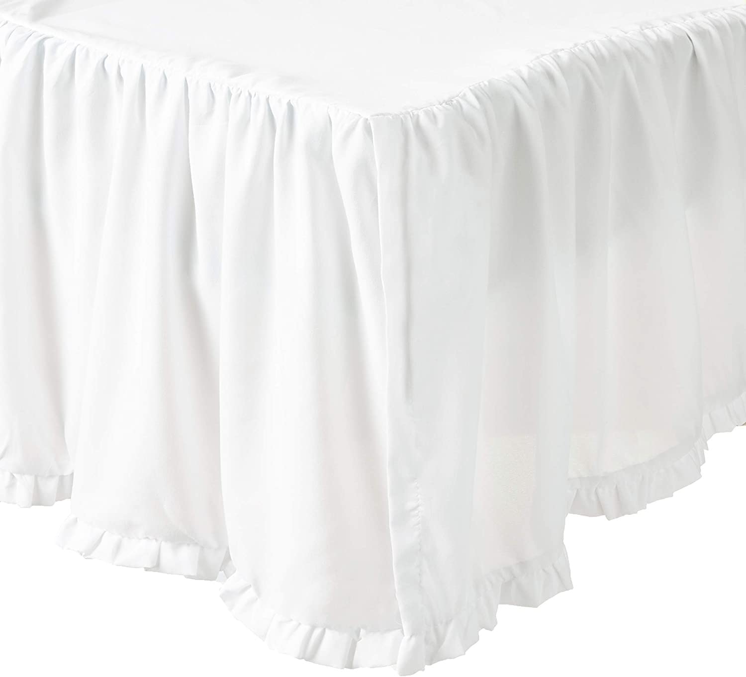 Greenland Home Sasha Bed Skirt - King Size White Fitted Dust Ruffle for Bedroom Decor & Hotel Style Luxury Bedding