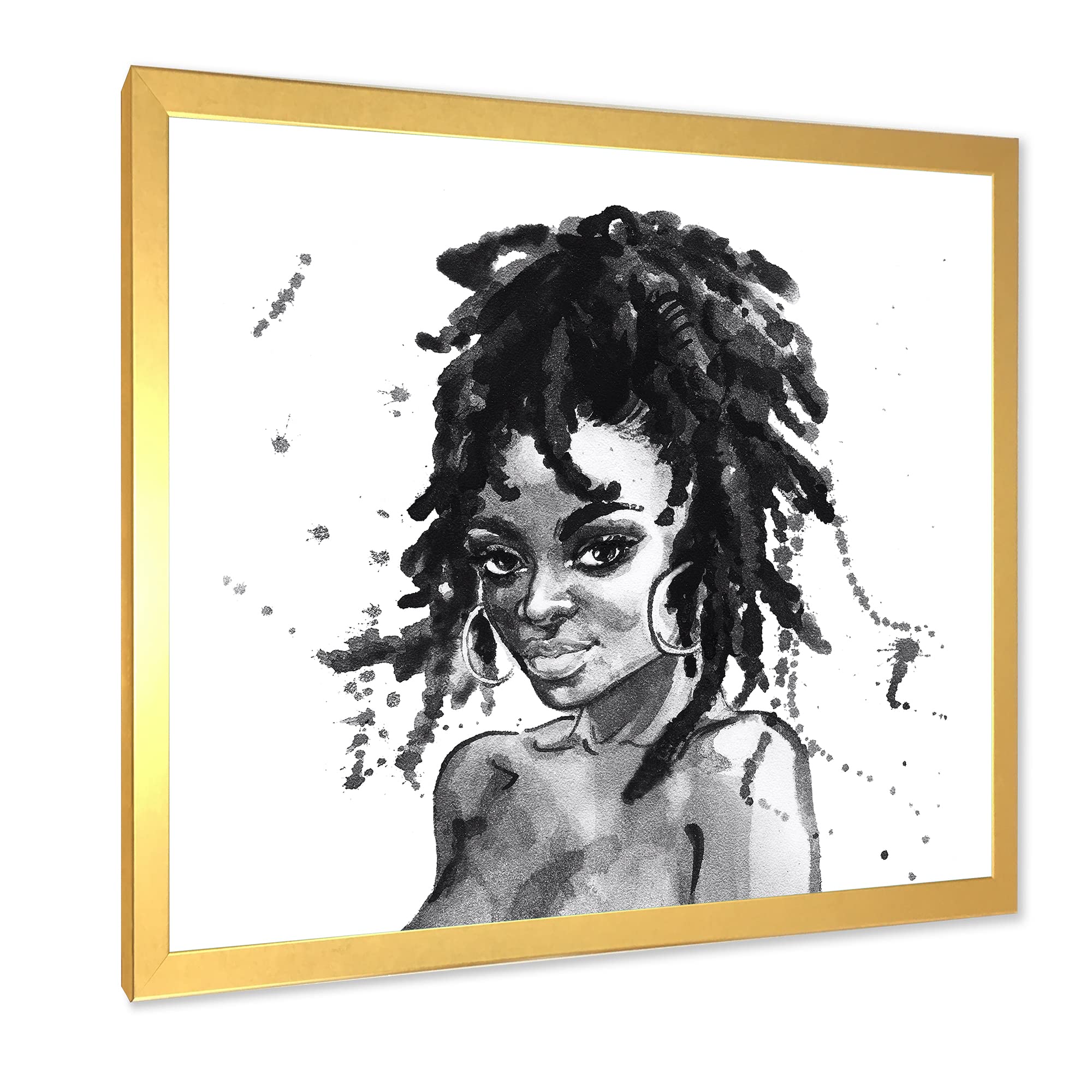 DesignQ Black and White Portrait of African American Woman II - Modern Framed Wall Art Decor for Living Room, Bedroom & Office