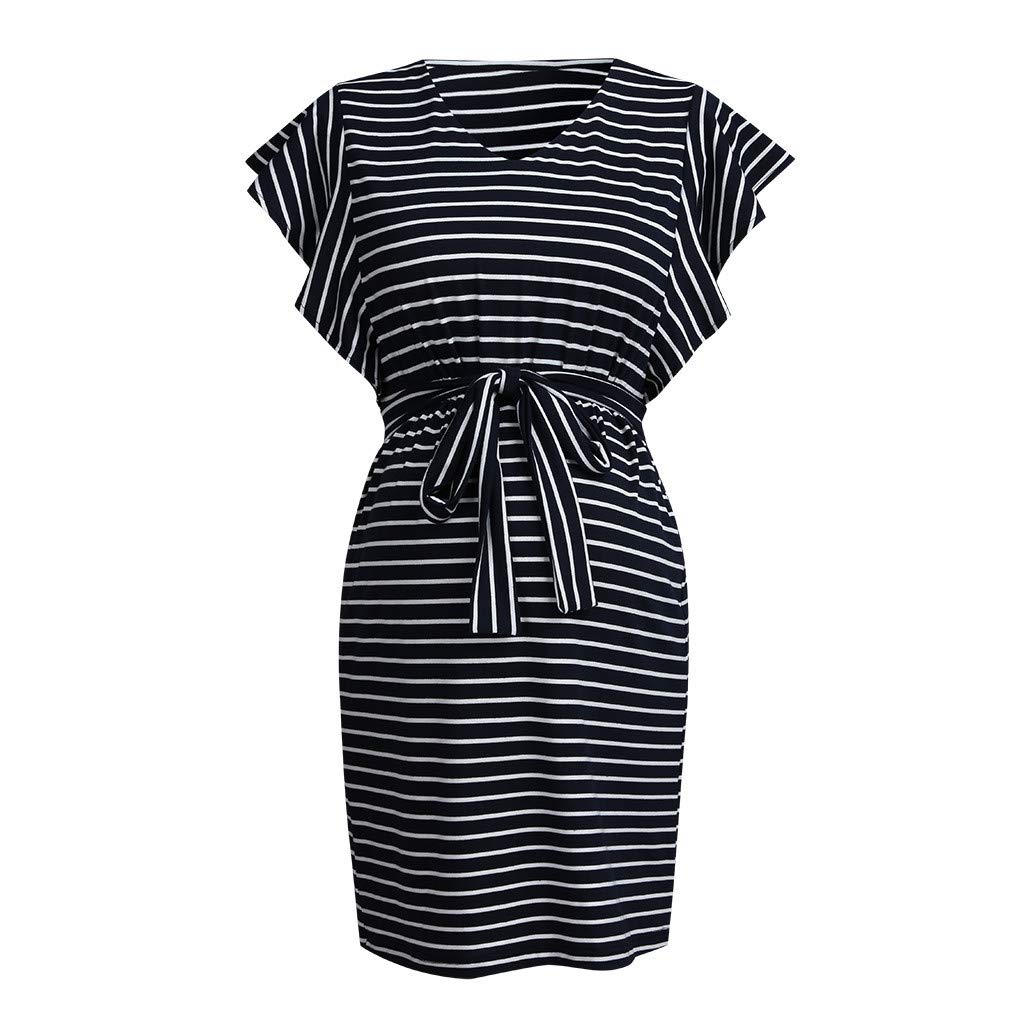 Stylish Summer Maternity Dress - Strapless Striped Short Sleeve Beach Dress for Pregnant Women | Perfect for Beach Vacations, Maternity Photos & Summer Outings