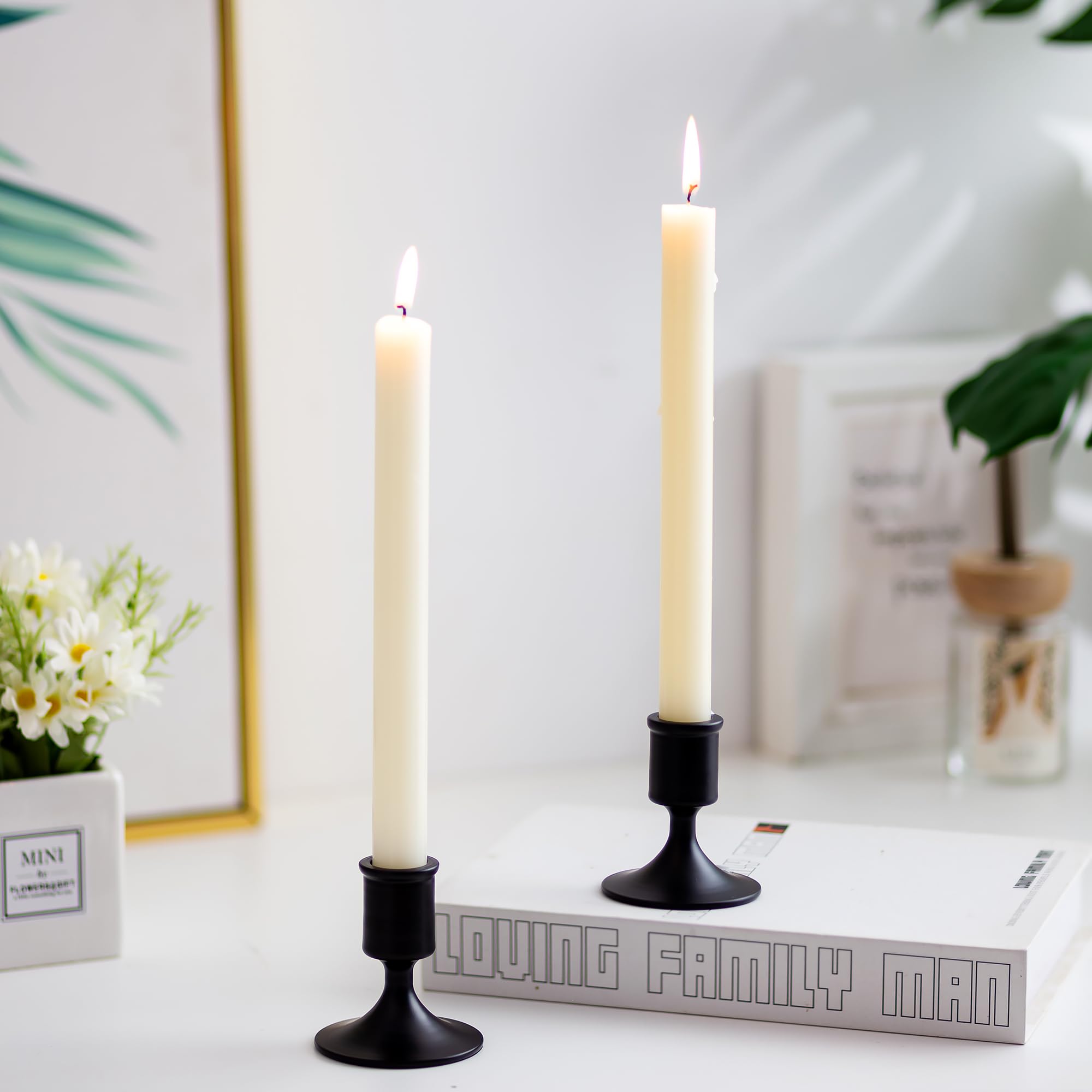 Elegant Black Candlestick Holders Set of 2 - Decorative Candle Holders for Taper Candles, Perfect for Dining Table, Coffee Table, Fireplace Mantel, Wedding Centerpieces & Romantic Home Decor
