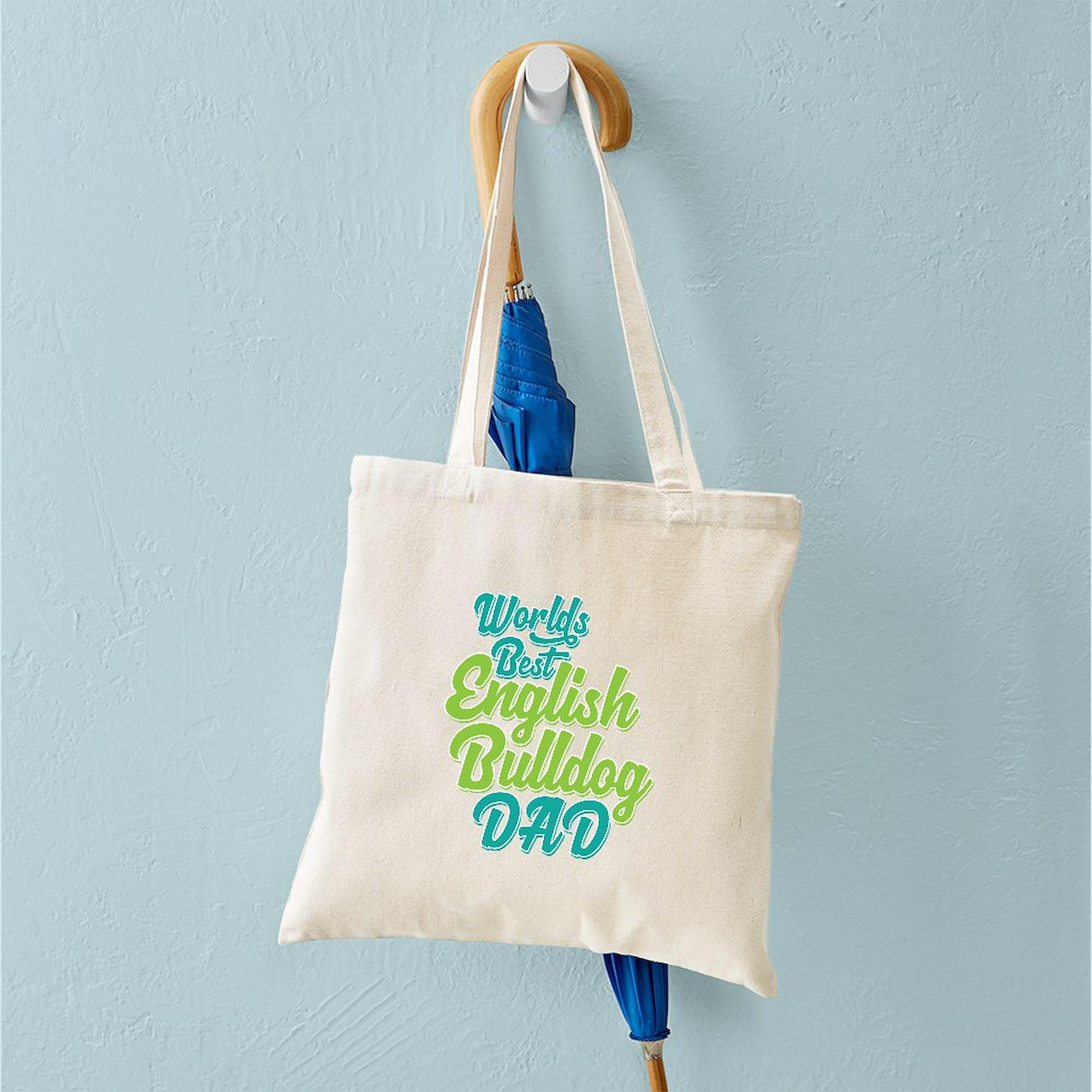 Best English Bulldog Dad Tote Bag - Natural Canvas Reusable Shopping Bag for Men | Grocery, Beach & Work Commute