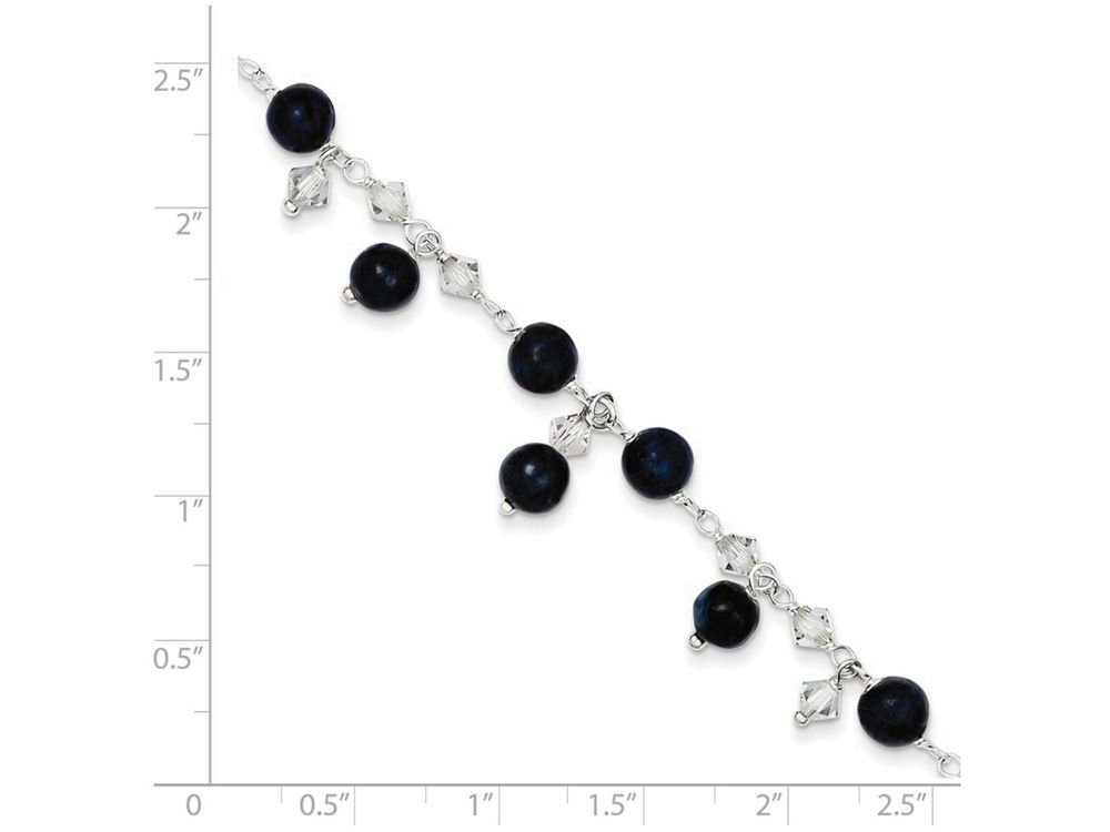 Sterling Silver Shadow Crystal Lapis Anklet Bracelet for Women - Elegant Ankle Jewelry for Beach, Party & Everyday Wear | FJC Finejewelers