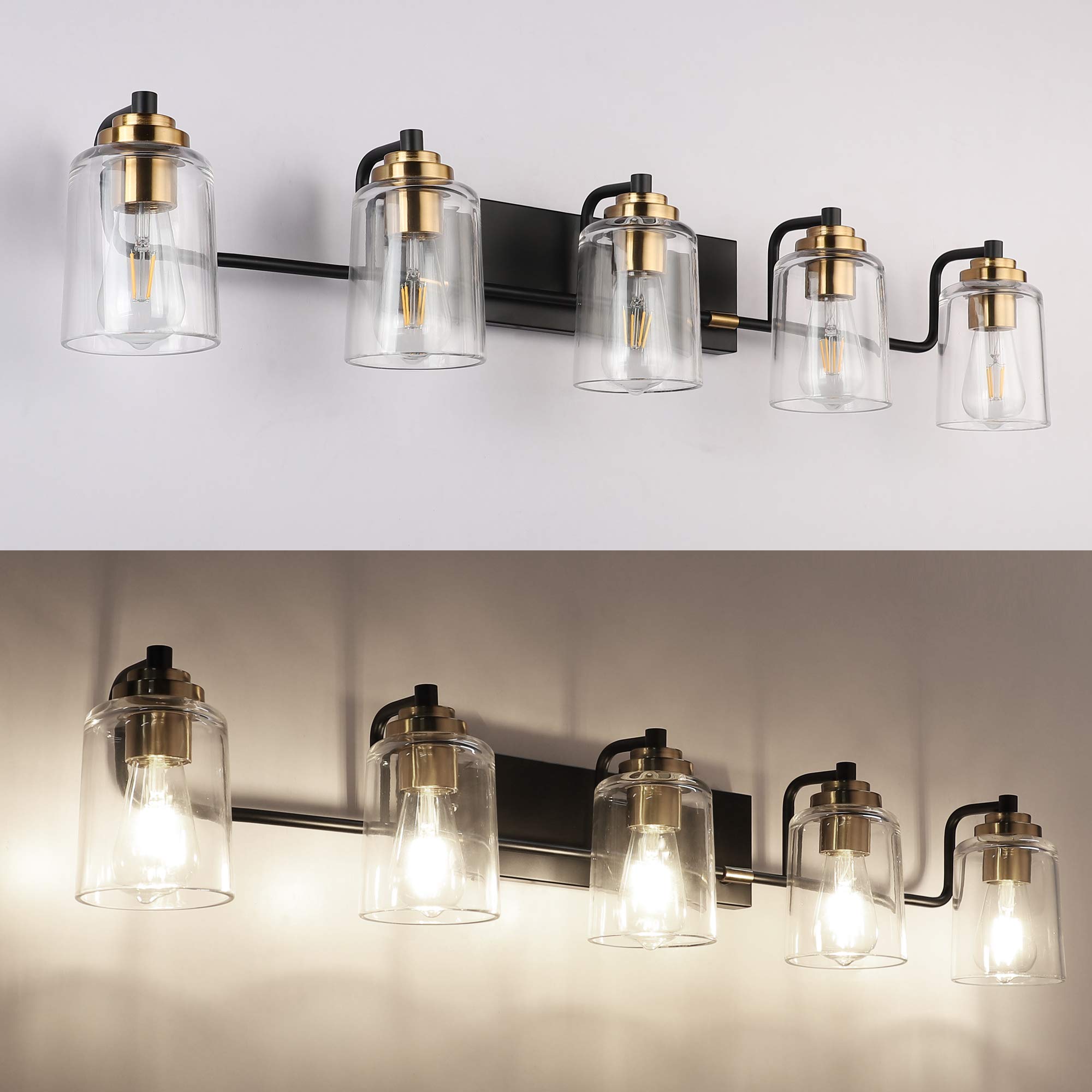SOLFART 7600-2 & 7600-6 Vintage Vanity Light Fixtures Set - Black & Brass Bathroom Sconce Lighting (Bulbs Not Included) | Perfect for Vintage-Style Bathroom, Powder Room & Dressing Area Makeovers