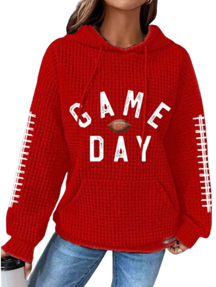 Chvity Women's Pumpkin Printed Waffle Hoodie - Cozy Pullover Sweatshirt with Drawstring & Pocket | Long Sleeve Fall Tops for Casual Wear, Outdoor Activities & Holiday Season