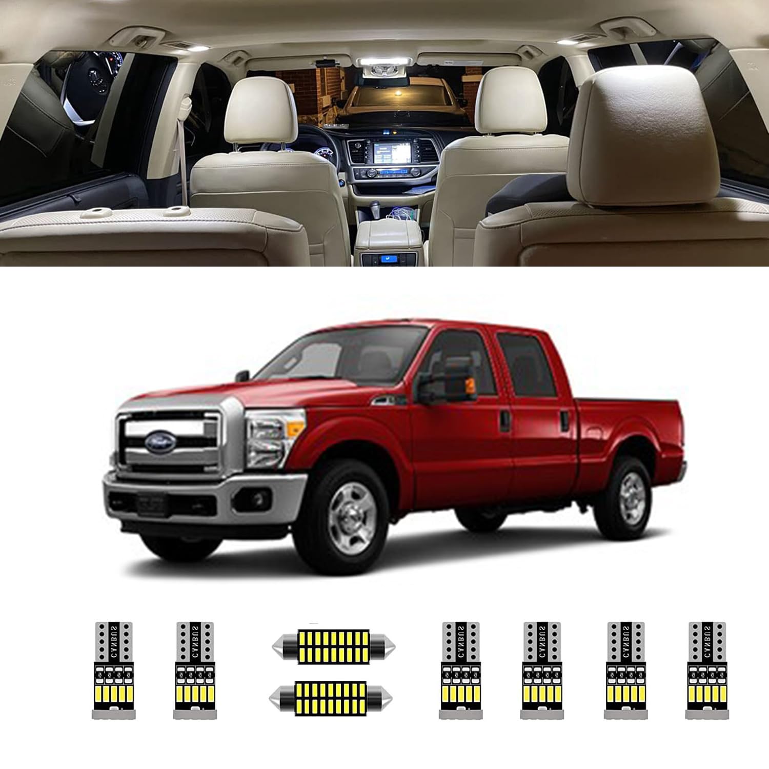 15-Piece LED Interior Light Kit for 1999-2016 Ford F-250 F-350 Super Duty - 6000K White LED Bulbs for Cargo, License Plate & Interior Lighting with Installation Tool - Perfect for Night Driving & Off-Road Adventures