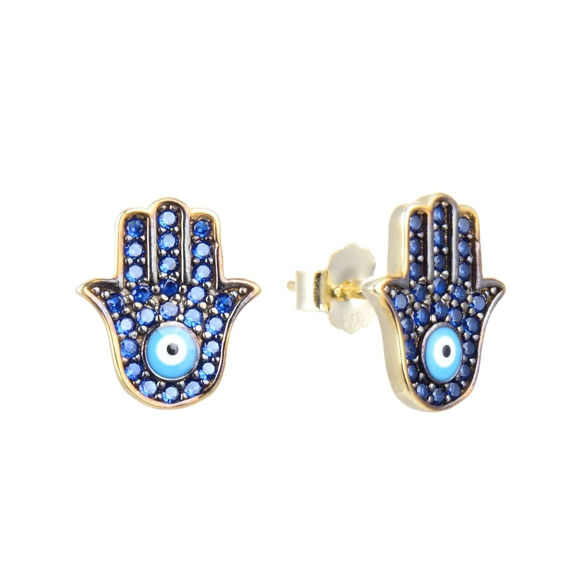 Blue Hamsa Evil Eye Stud Earrings for Women - Protection Jewelry for Good Luck & Positive Energy - Perfect for Everyday Wear, Gifts & Spiritual Healing