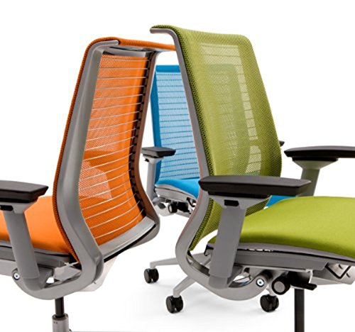 Steelcase Think 3D Knit Ergonomic Office Chair - Black Frame with 4-Way Adjustable Arms, Fixed Lumbar Support & Tangerine Fabric - Hard Floor Casters for Home Office, Workspace & Conference Room Use