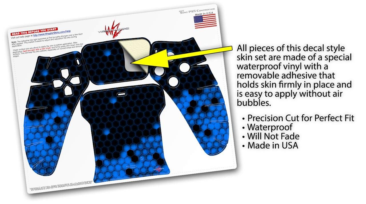 PS5 DualSense Controller Skin Wrap - HEX Blue for Gaming & Protection