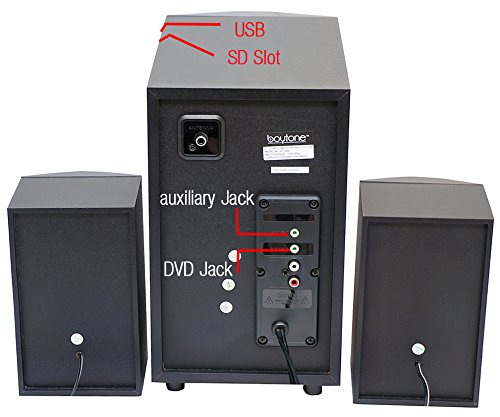 Boytone BT-326F 2.1 Channel Bluetooth Home Theater Speaker System with FM Radio, SD/USB Ports, Digital Playback, 40W RMS Power, Disco Lights & Remote - Wireless Audio for Smartphones, Tablets, TV, PC - Perfect for Home Theater, Gaming & Parties (Black)