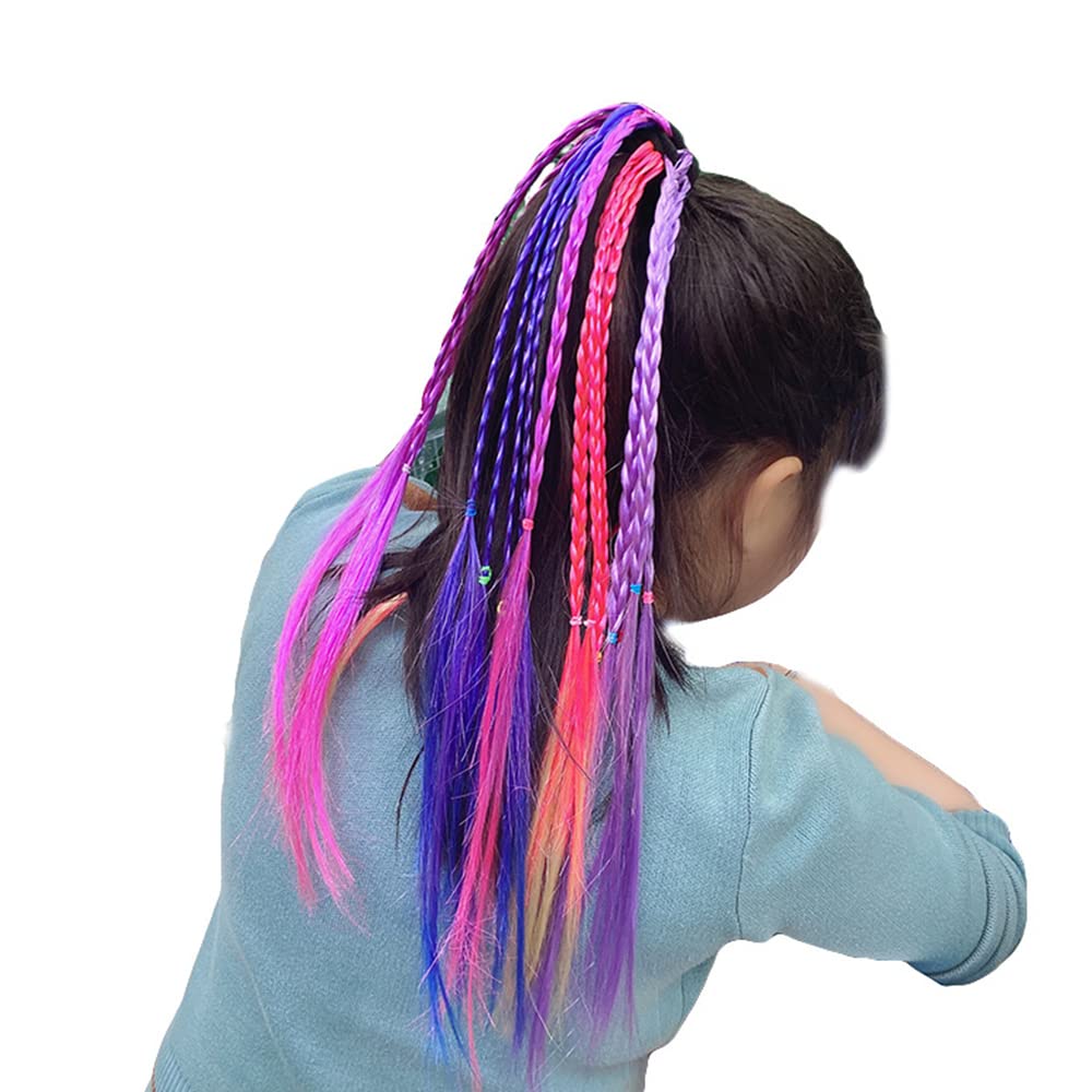 10pcs Rainbow Braided Hair Extensions for Women & Kids - Dress Up & Party