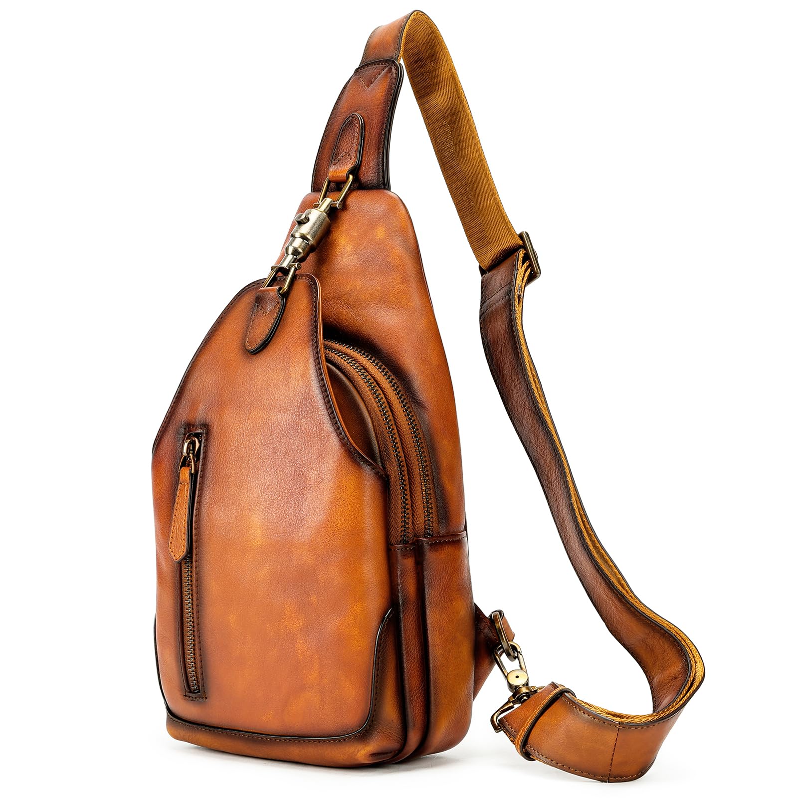NIUCUNZH Genuine Leather Crossbody Bag with Metal Latch - Vintage Handmade Chest Shoulder Sling Backpack for Women & Men (Brown) | Perfect for Travel, Work & Everyday Use
