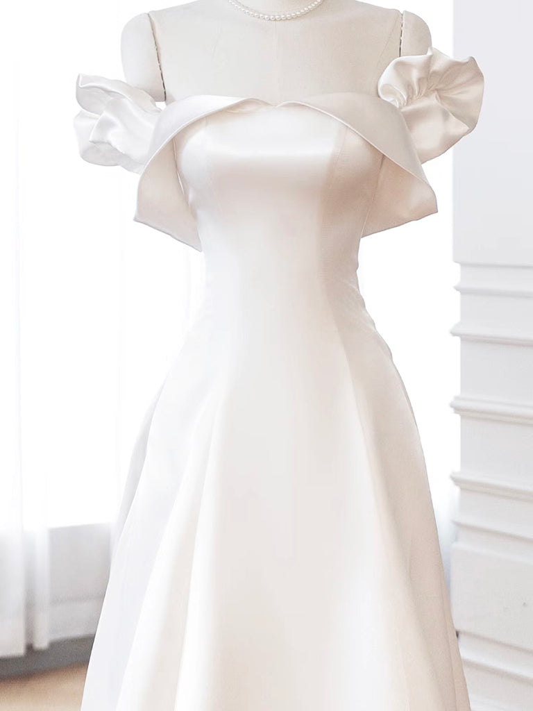 Elegant A-Line Off Shoulder Satin Ivory Long Prom Dress - Formal Evening Gown for Homecoming, Wedding & Special Occasions