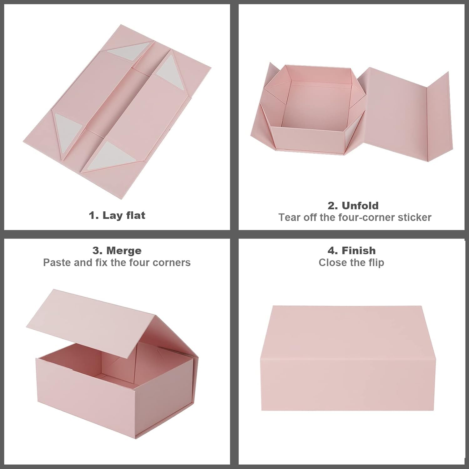BETTPACK 5PCS Magnetic Gift Boxes - Pink Collapsible Packaging for Birthdays & Holidays