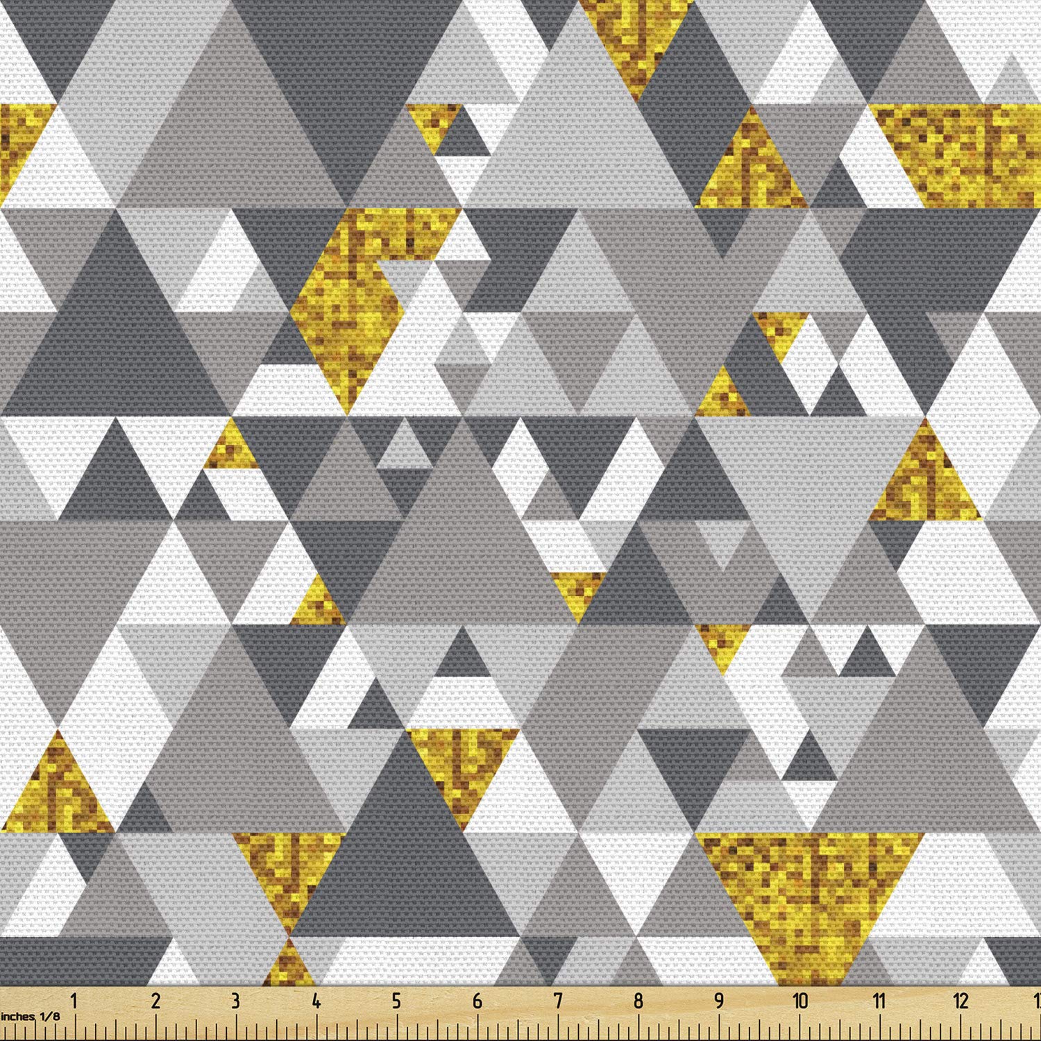 Ambesonne Grey Yellow Fabric - Futuristic Zig Zag Triangles for Upholstery & Home Decor - 1 Yard - Perfect for Sofas & Throw Pillows