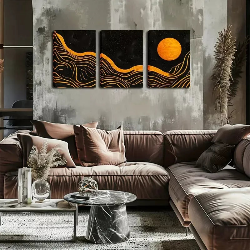 3-Piece Abstract Moon & Mountain Wall Art Set - Framed Canvas 40x60cm - High Quality Print - 100% Australian Made - Ready to Hang - Perfect for Living Room, Bedroom & Office Decor