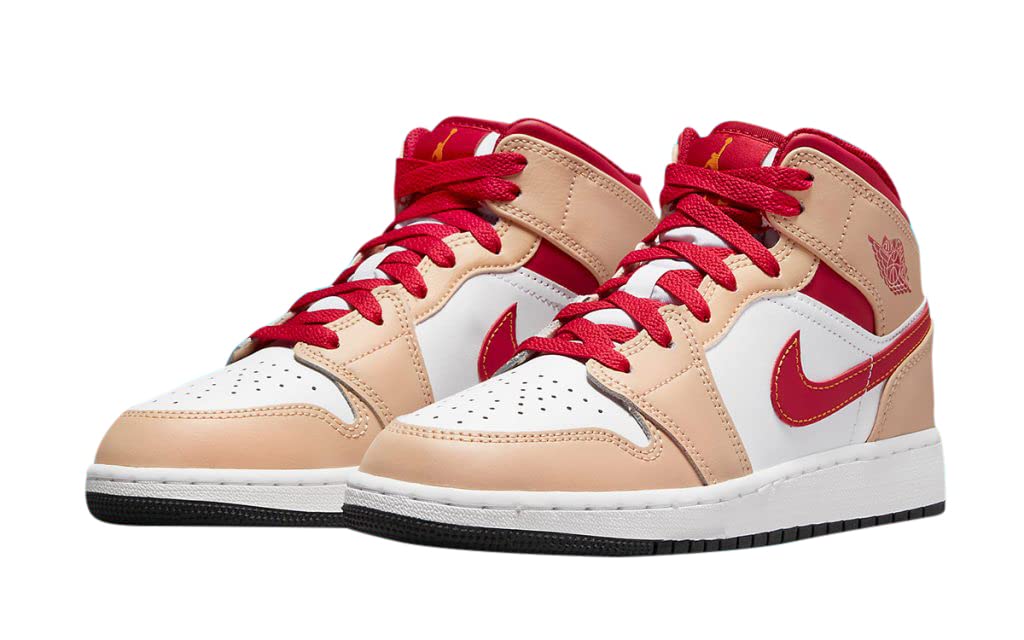 Jordan Youth Air 1 Mid GS 554725 201 Beige/Red Basketball Shoes - Size 5Y for Kids - Perfect for School, Sports & Casual Wear