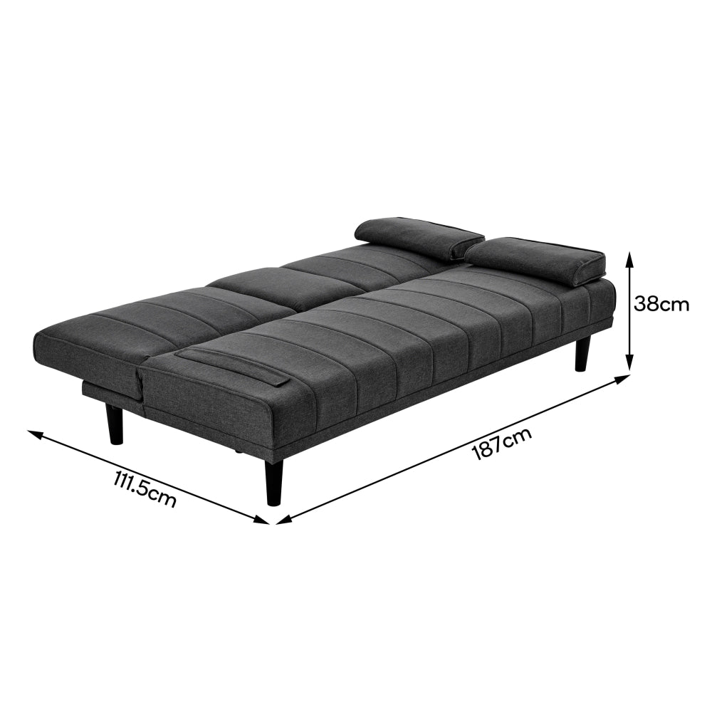 Bonita Pintuck Fabric Sofa Bed in Salt & Pepper Color - Convertible Sleeper Sofa for Small Spaces, Guest Room & Studio Apartments