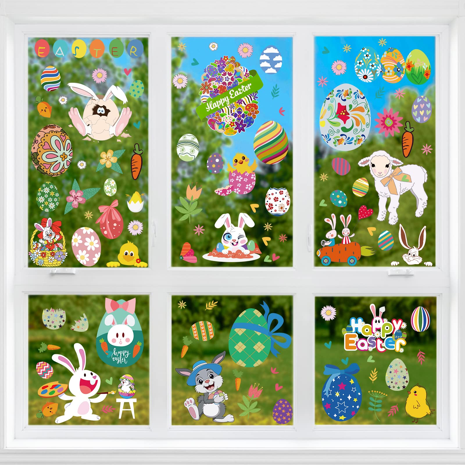 Easter Window Clings - 9 Sheets Set of Reusable Window Stickers for Home, Party & Spring Decorations - Perfect for Easter Egg Hunts, Classroom Activities & Holiday Home Decor
