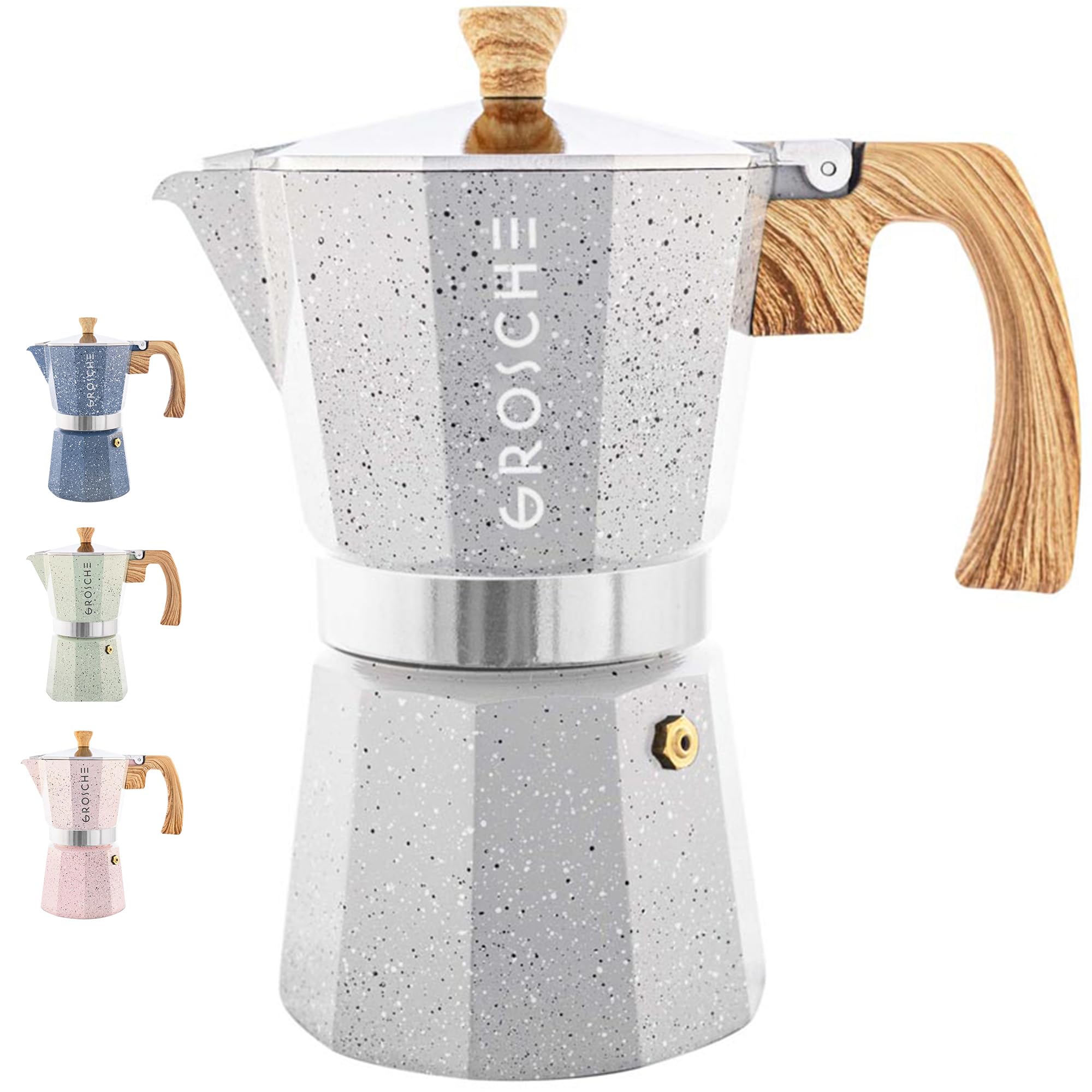 GROSCHE Milano Moka Pot - 9 Cup Stovetop Espresso Maker & Coffee Percolator for Italian Coffee (Grey) - Perfect for Home Brewing, Camping & Gifts