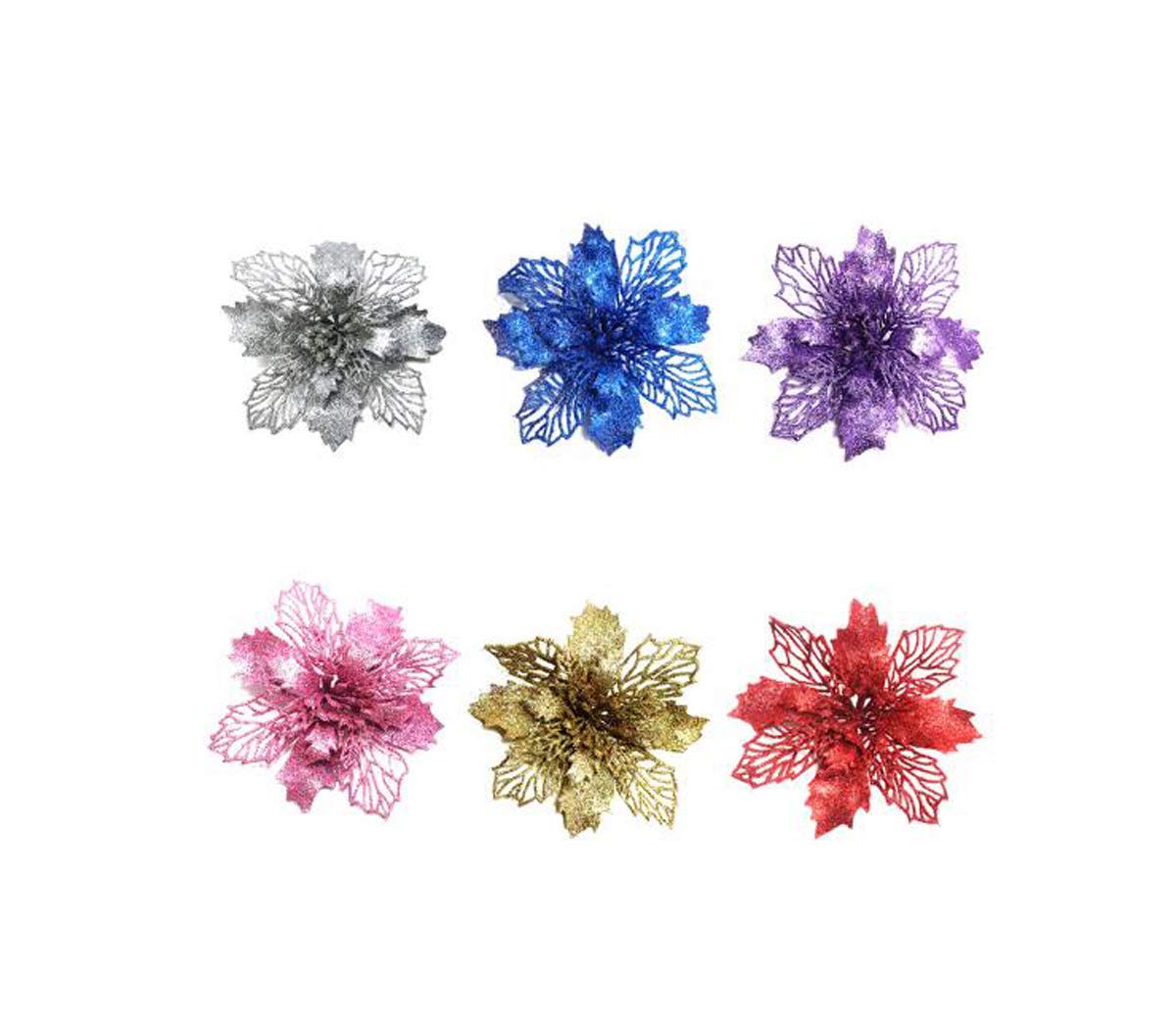 10 Pcs Rose Gold Glitter Poinsettia Flowers - Artificial Christmas Tree Ornaments for Holiday Wedding Decorations | Perfect for Xmas Tree, Wreaths, Table Centerpieces & Festive Home Decor