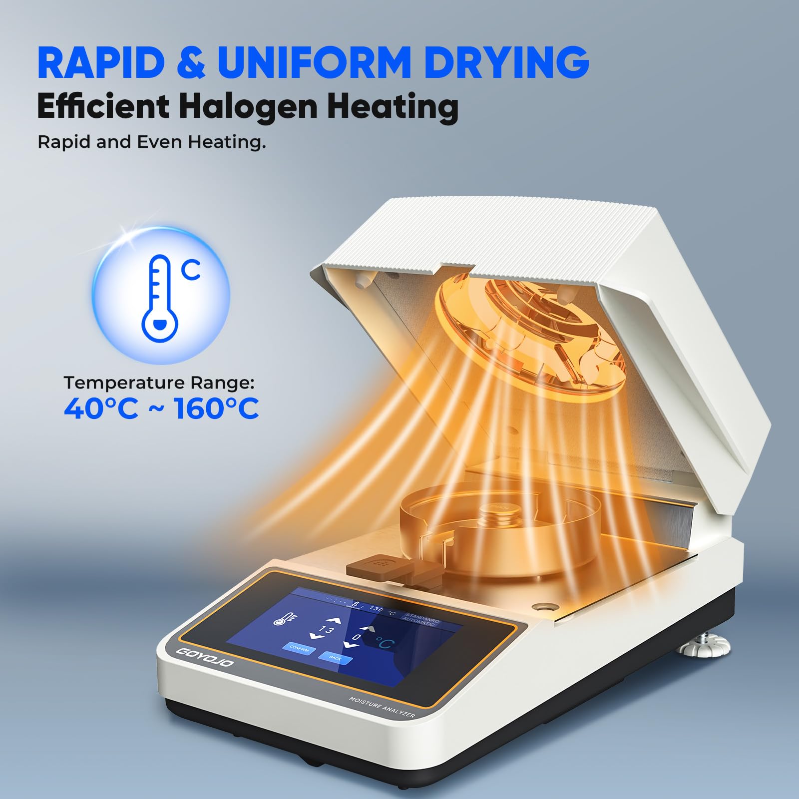 High-Precision Halogen Moisture Analyzer 110V~120V - Rapid Heating & Drying (40-160°C) with 5mg-110g Capacity for Food, Plants, Construction Materials | Ideal for Lab Testing, Quality Control & Industrial Moisture Measurement