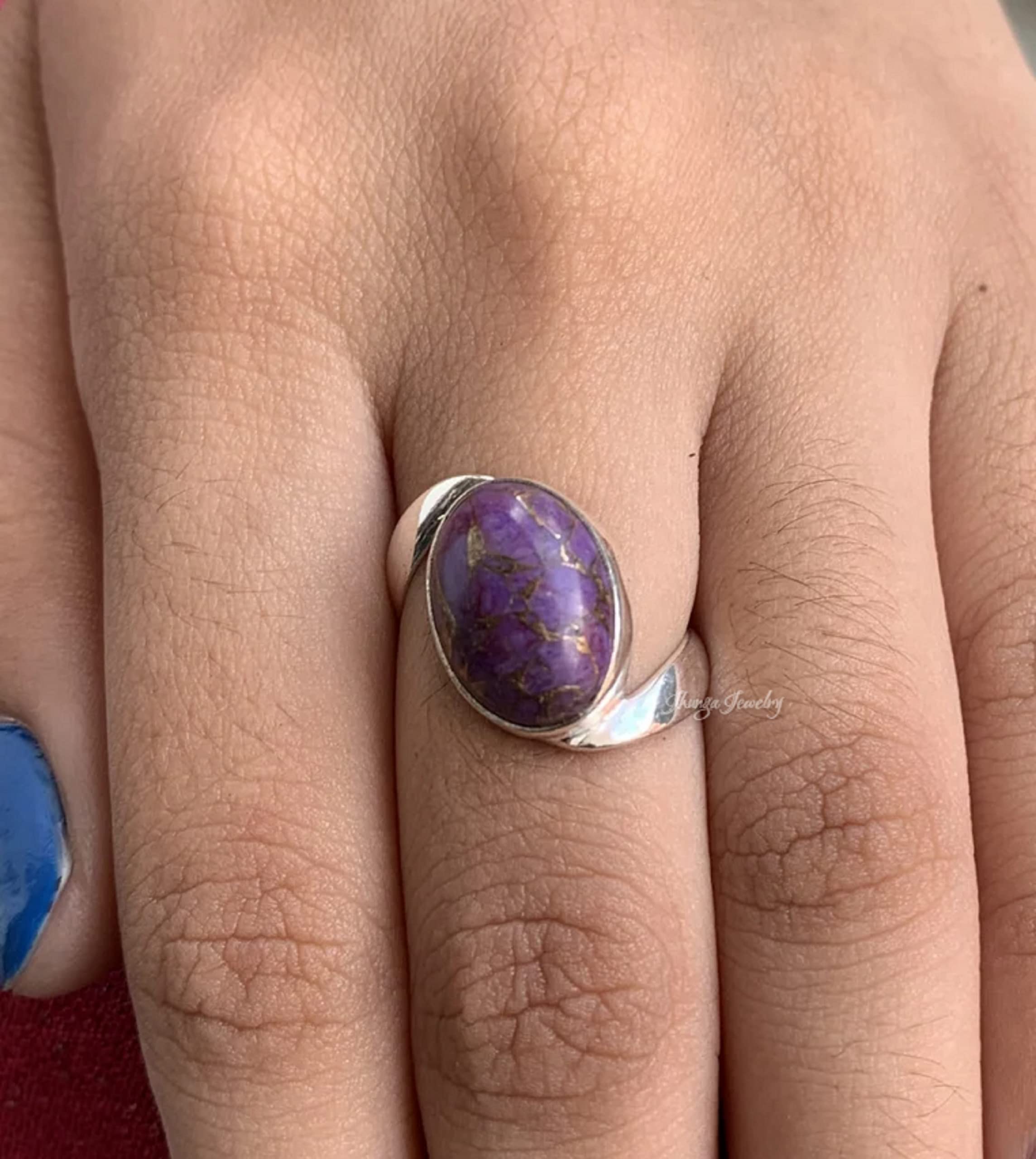 925 Sterling Silver Purple Copper Turquoise Ring - Handmade Victorian Boho Statement Cocktail Ring with Mojave Turquoise | Artisan Designer Jewelry for Women | Perfect Gift for Her, Birthday, Anniversary & Special Occasions
