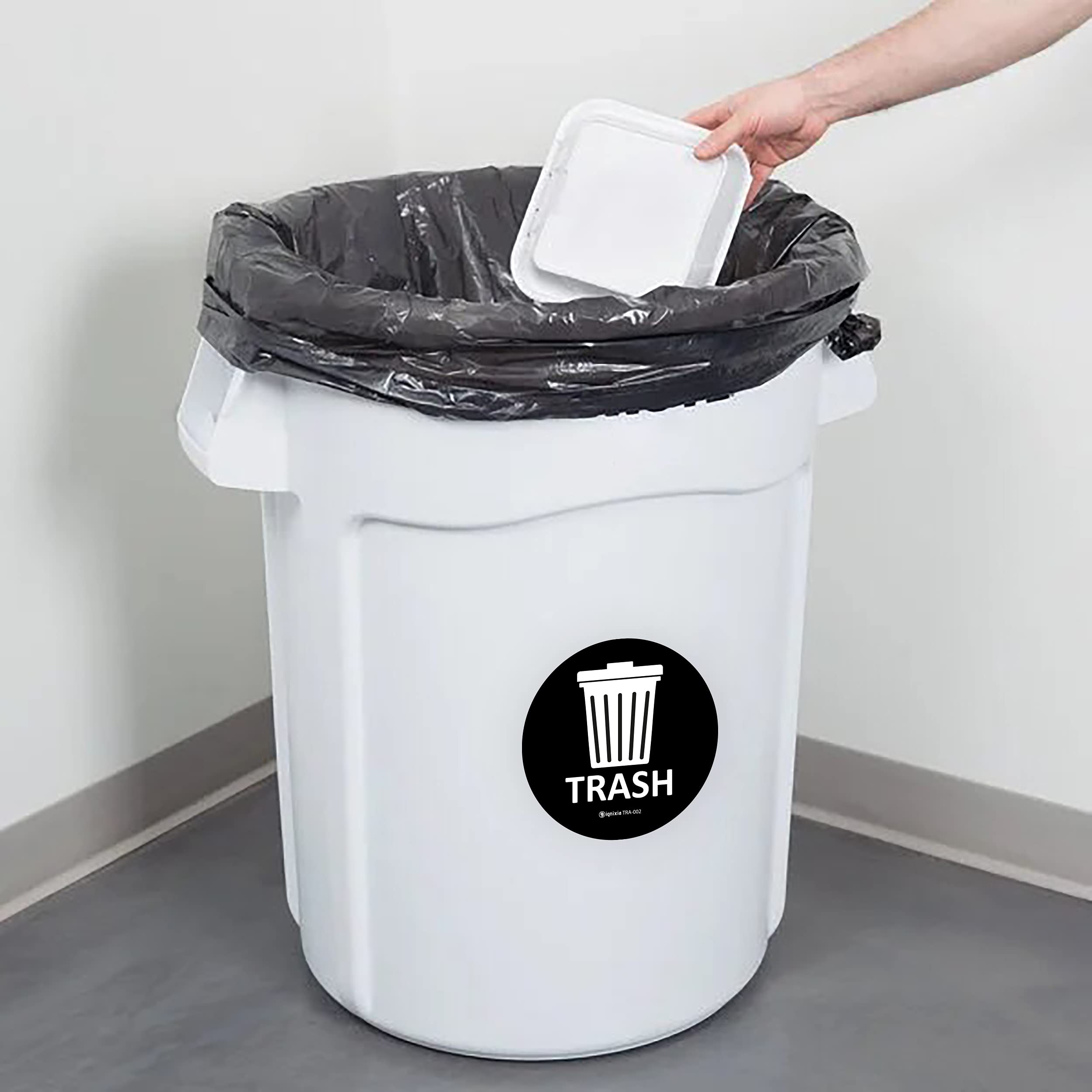 IGNIXIA 4-Pack Recycle and Trash Sign Decals - 4x4 Inch Self-Adhesive Recycling Stickers for Trash Cans - Round Black & White Recycle Labels - Perfect for Home, Office, School and Public Spaces Waste Sorting