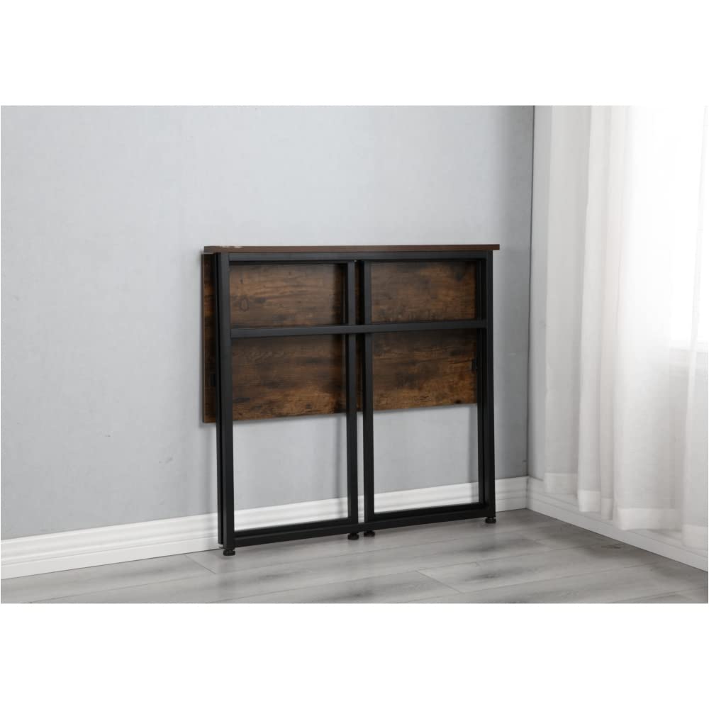 Compact Foldable Computer Desk for Home Office - Rustic Brown Small Workstation - Perfect for Small Spaces, Dorm Rooms & Remote Work