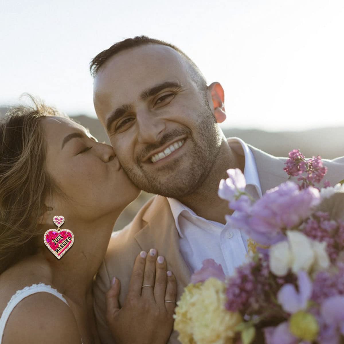 Elegant Rhinestone Heart-Shaped Bridal Earrings for Women – Princess Wedding Dangle Earrings, Just Married Statement Jewelry, Perfect Bride Gift for Wedding & Special Occasions