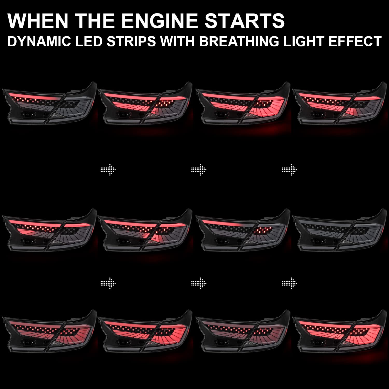 Spec-D Tuning Black LED Sequential Tail Lights with White Light Strips & Startup Animation for 2018-2022 Honda Accord 4-Door Sedan - Left & Right Pair Assembly - Upgrade Your Car's Style & Visibility for Night Driving