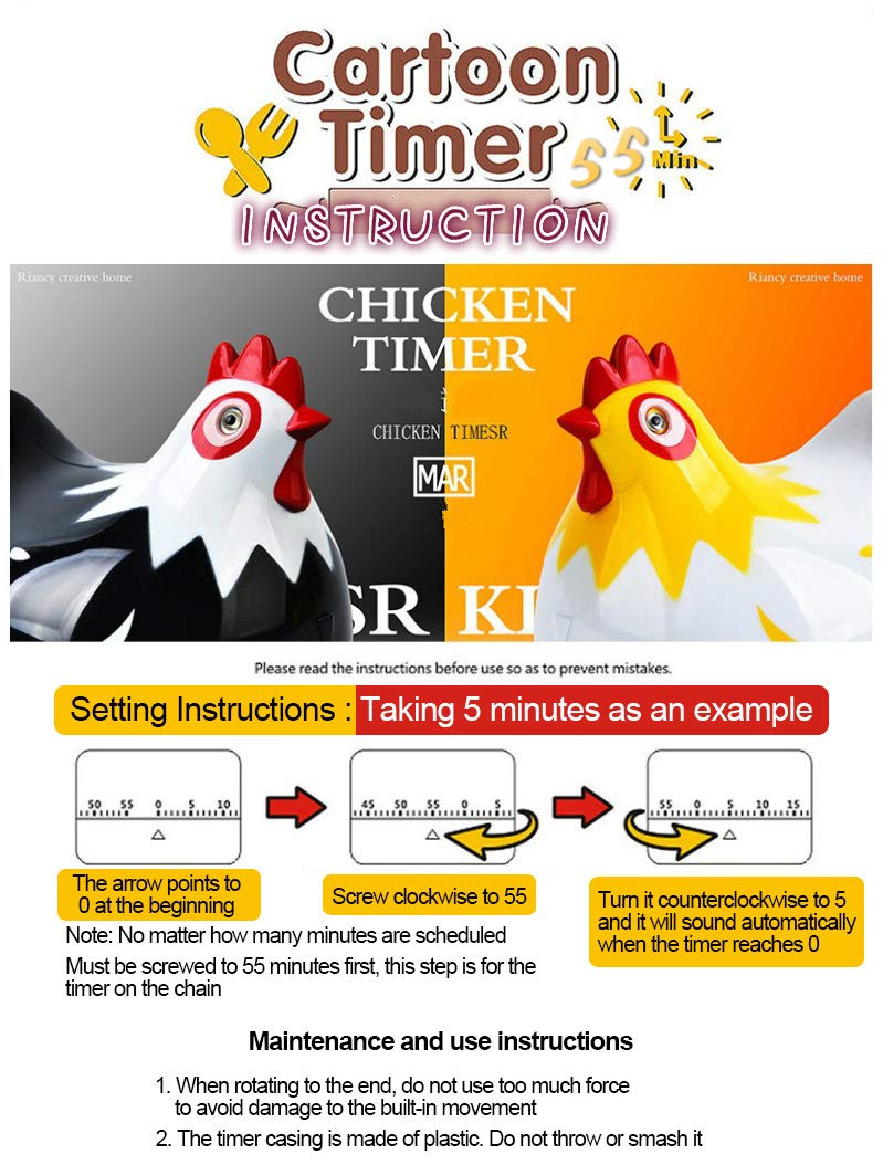 Cartoon Chicken Kitchen Timer - Cute Countdown Timer for Cooking, Baking & Kitchen Use | Perfect for Baking, Roasting & Meal Prep (Black)