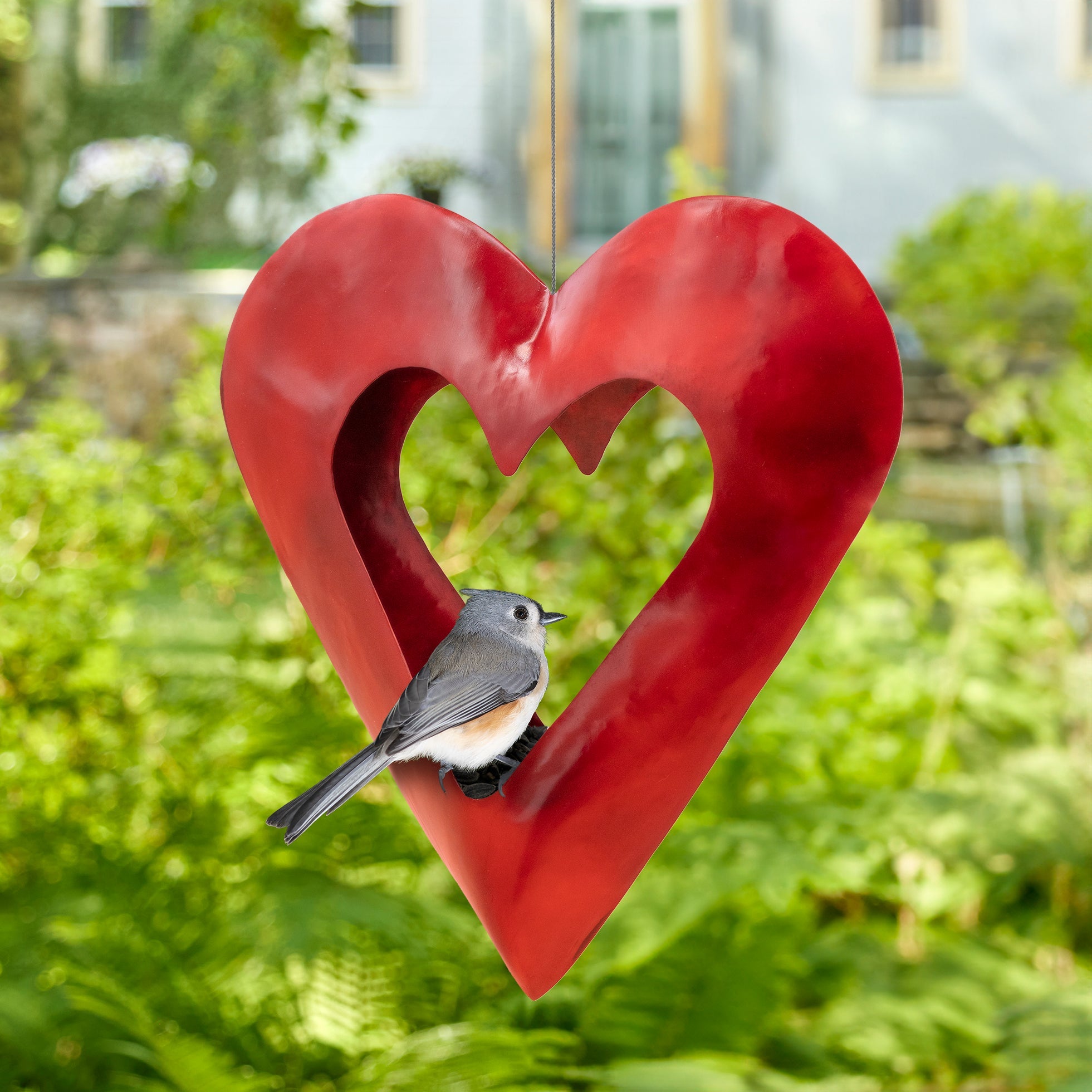 Fly Thru™ Red Heart Copper Bird Feeder - Durable Outdoor Garden Decor for Attracting Wild Birds - Perfect for Backyard, Patio, and Nature Lovers