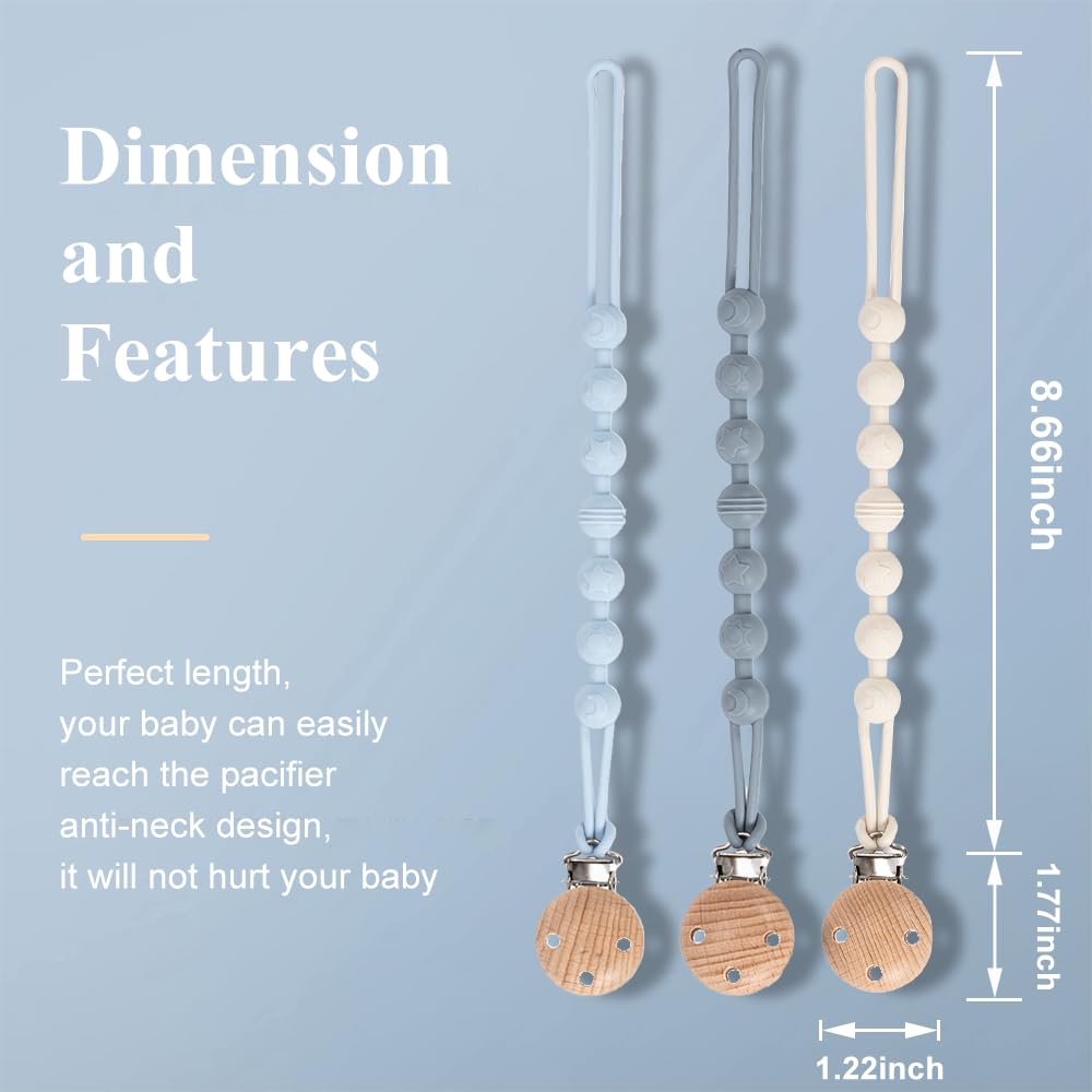 2 Pack Wooden Design Silicone Pacifier Clips - Baby Soother Holder for Boys & Girls (White) | Secure Pacifiers to Strollers, Car Seats & Baby Carriers