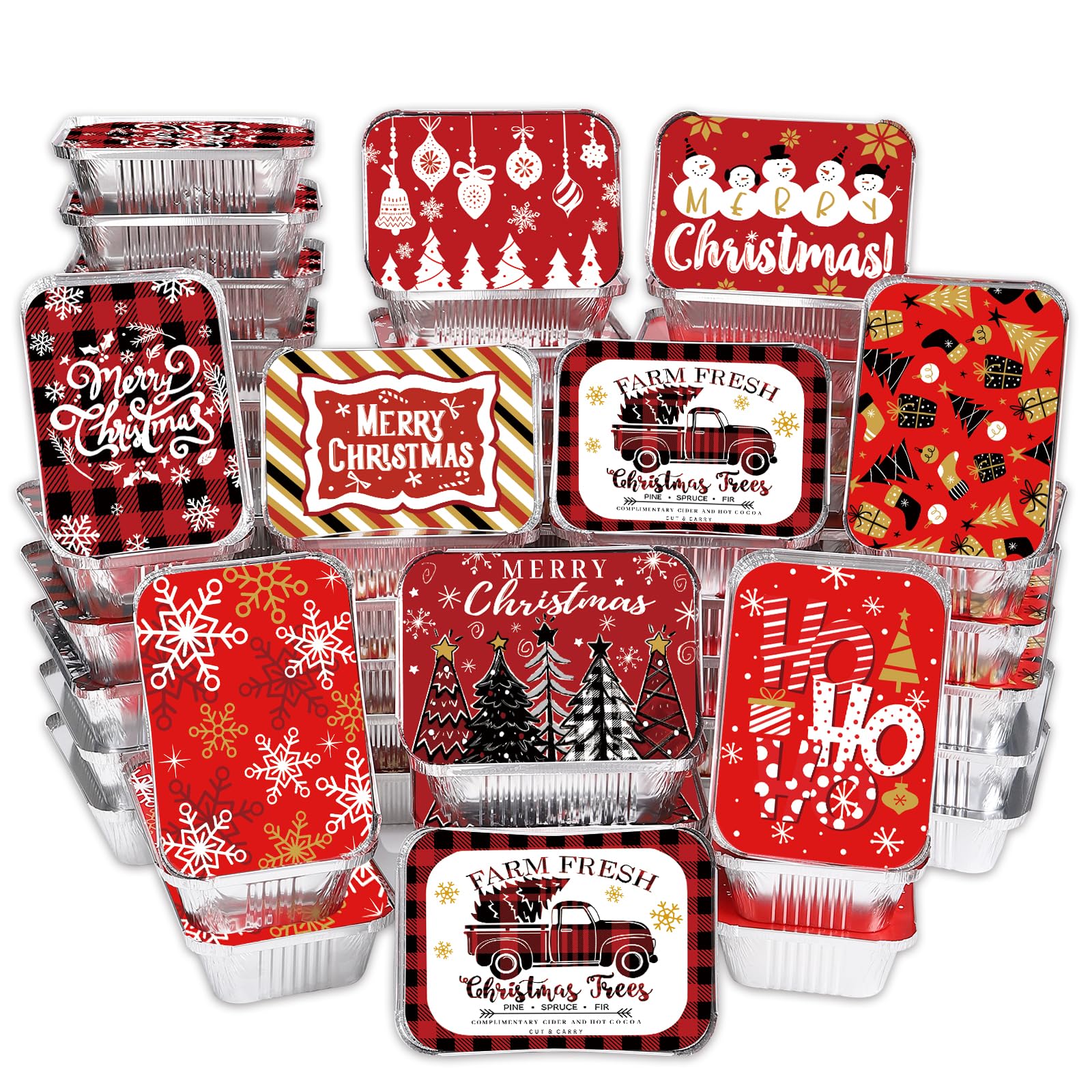 36-Piece Christmas Aluminum Food Storage Containers with Lids - 9 Festive Holiday Designs | Disposable Cookie Tins & Leftover Pans for Christmas Parties, Gift Giving & Winter Holiday Celebrations (Style A) - Perfect for Holiday Baking, Cookie Exchanges & Festive Food Storage
