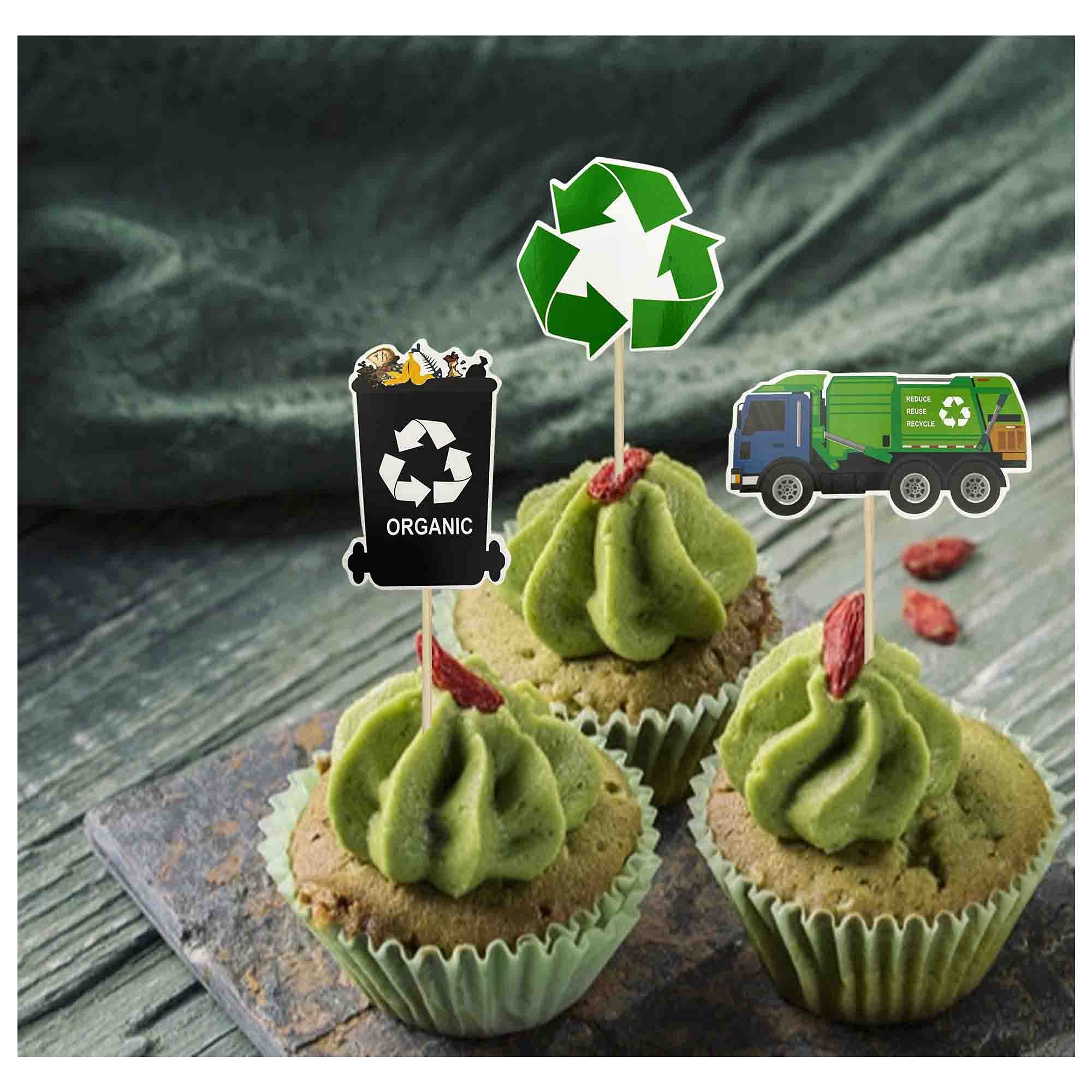 Garbage Truck Birthday Party Supplies - Trash Truck Cupcake Toppers for Kids, Waste Management & Recycling Theme Decorations - Perfect for Toddler Boy Birthday, Construction Theme Party