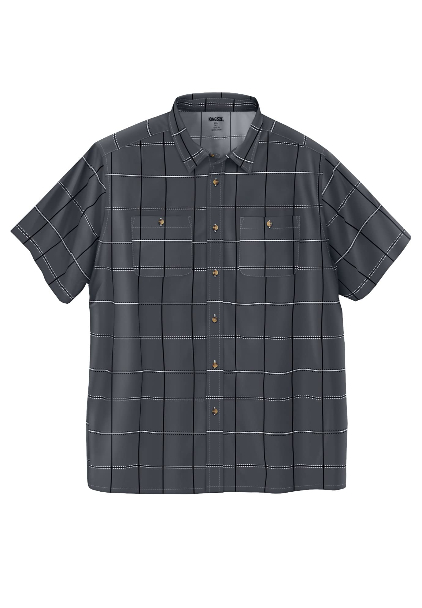 KingSize Men's Big & Tall Short Sleeve Printed Check Sport Shirt - Comfortable Casual Button Down Shirt for Plus Size Men - Perfect for Outdoor Activities, Work & Summer Wear