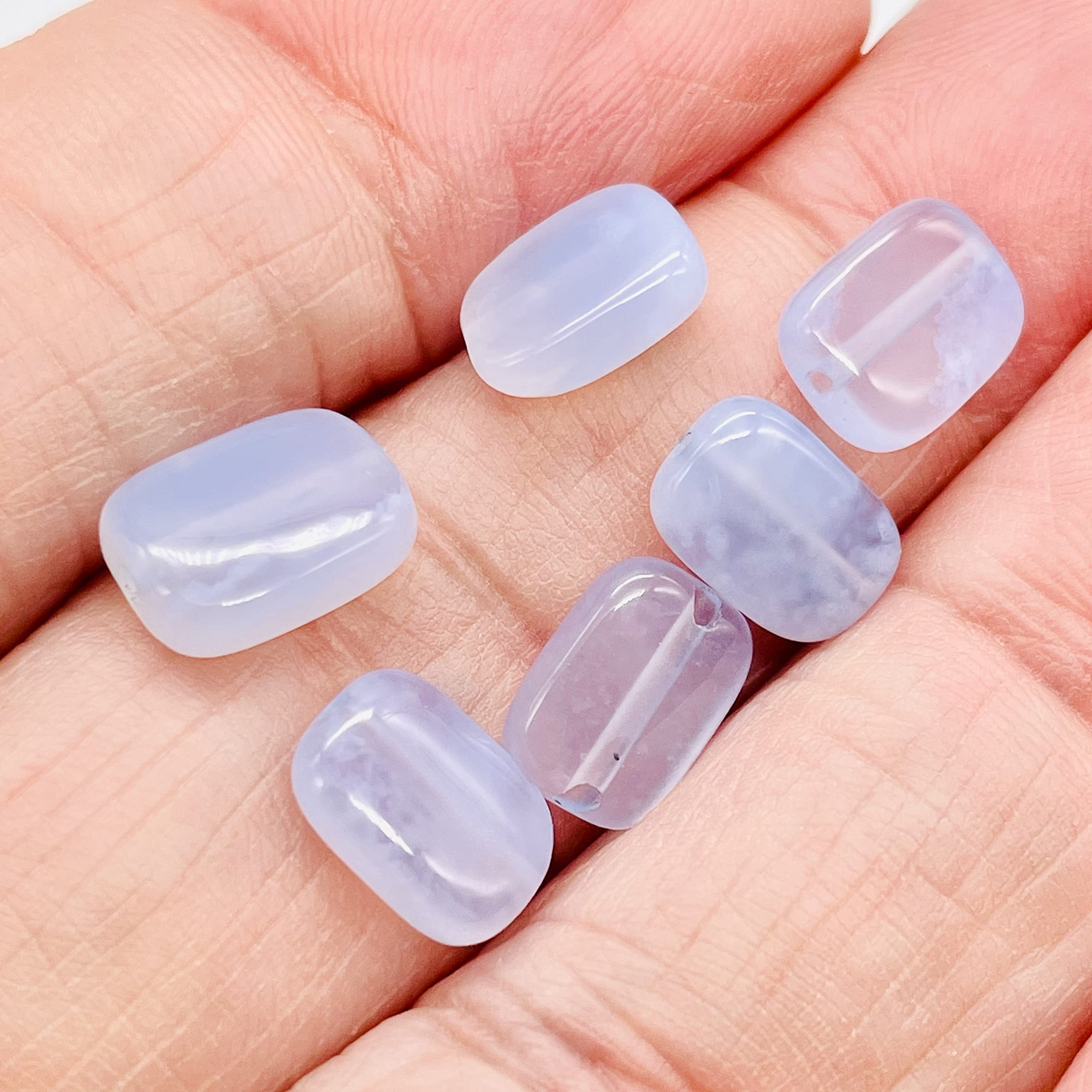 6 Blue Chalcedony Agate Rectangle Beads 9573 for DIY Jewelry Making - Perfect for Necklaces, Bracelets & Earrings