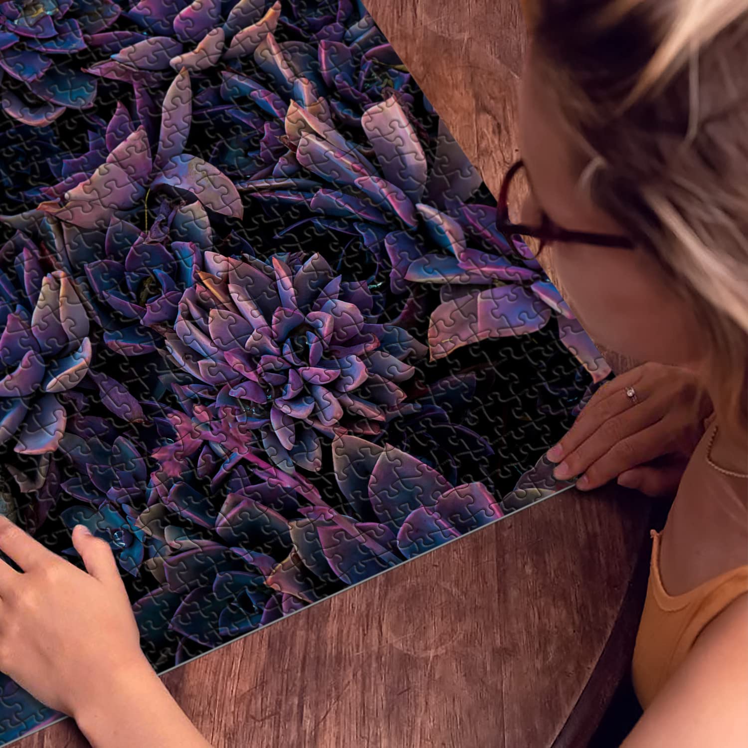 1000-Piece Impossible Purple Succulent Jigsaw Puzzle - Challenging Adult Puzzle with Vibrant Plant Design - Perfect for Stress Relief, Family Game Night & Home Decor