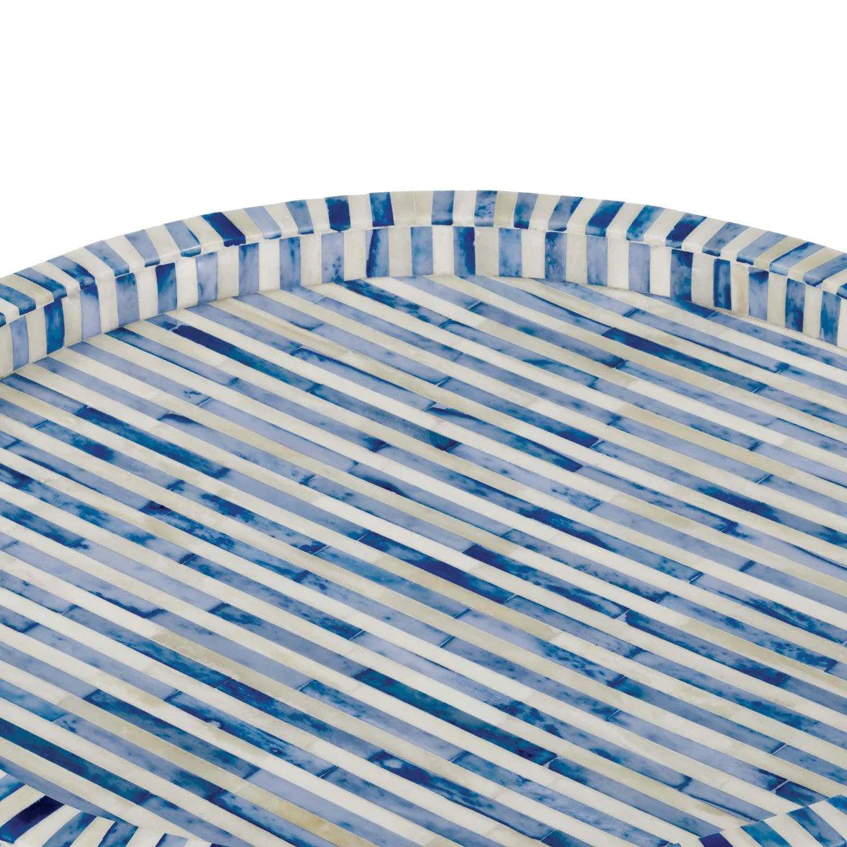 Round Bone and Indigo Tray - Handcrafted Decorative Serving Tray for Dining Table, Coffee Table, and Home Decor
