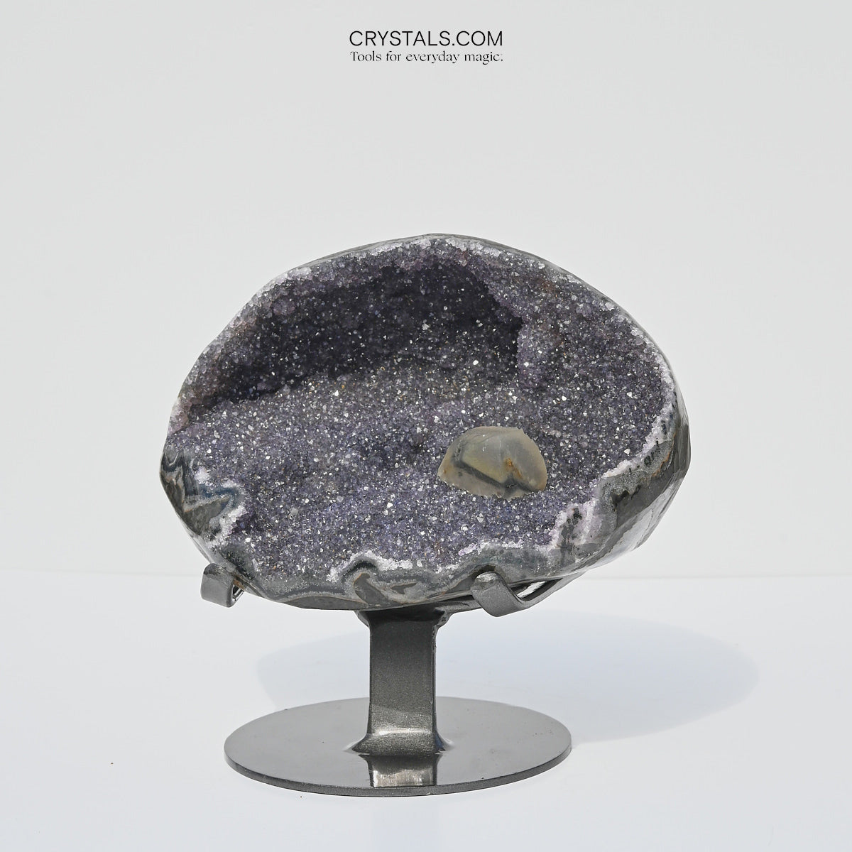 9 Inch Amethyst with Calcite Geode on Stand - Natural Crystal Decor for Home, Office & Meditation Space