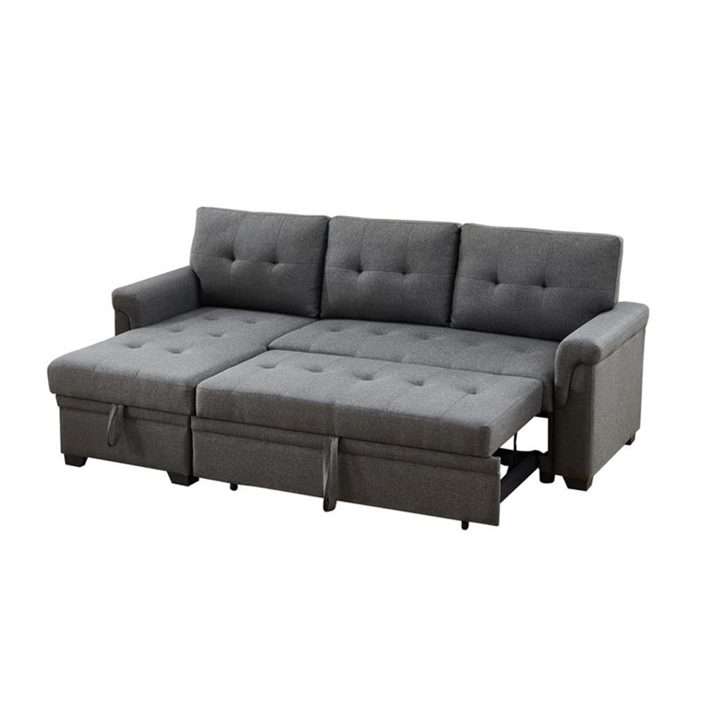 Lilola Home Sierra Dark Gray Linen Reversible Sleeper Sectional Sofa with Storage Chaise - Modern Convertible Couch for Small Spaces, Living Room & Guest Bedroom